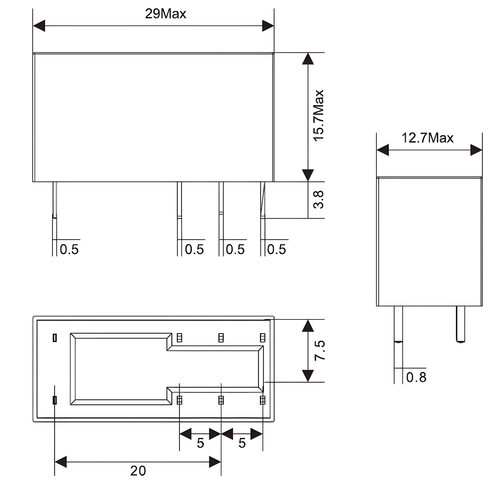 Реле миниатюрное низкопрофильное, 2CO, ком. ток 8А, AgSnO₂ ...