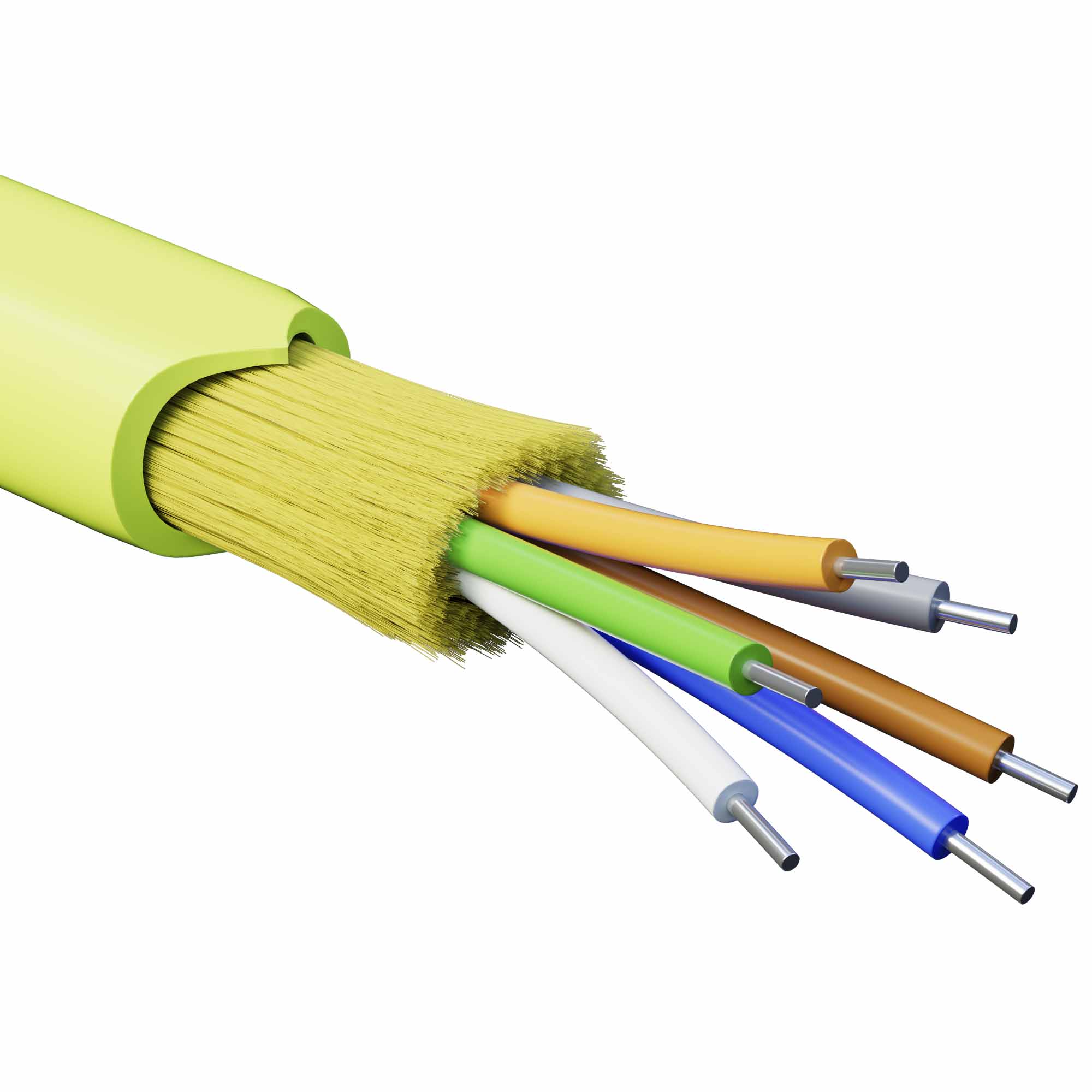 Кабели для внутренней прокладки с волокнами ОМ5 Кабель волоконно-оптический, распределительный, арамидные упрочняющие нити, для внутренней прокладки, нг(А)-HF, 6 ОВ, категория OM5 (G.651.1) плотный буфер, 0,4 кН, барабан 2000 м DKC|ДКС