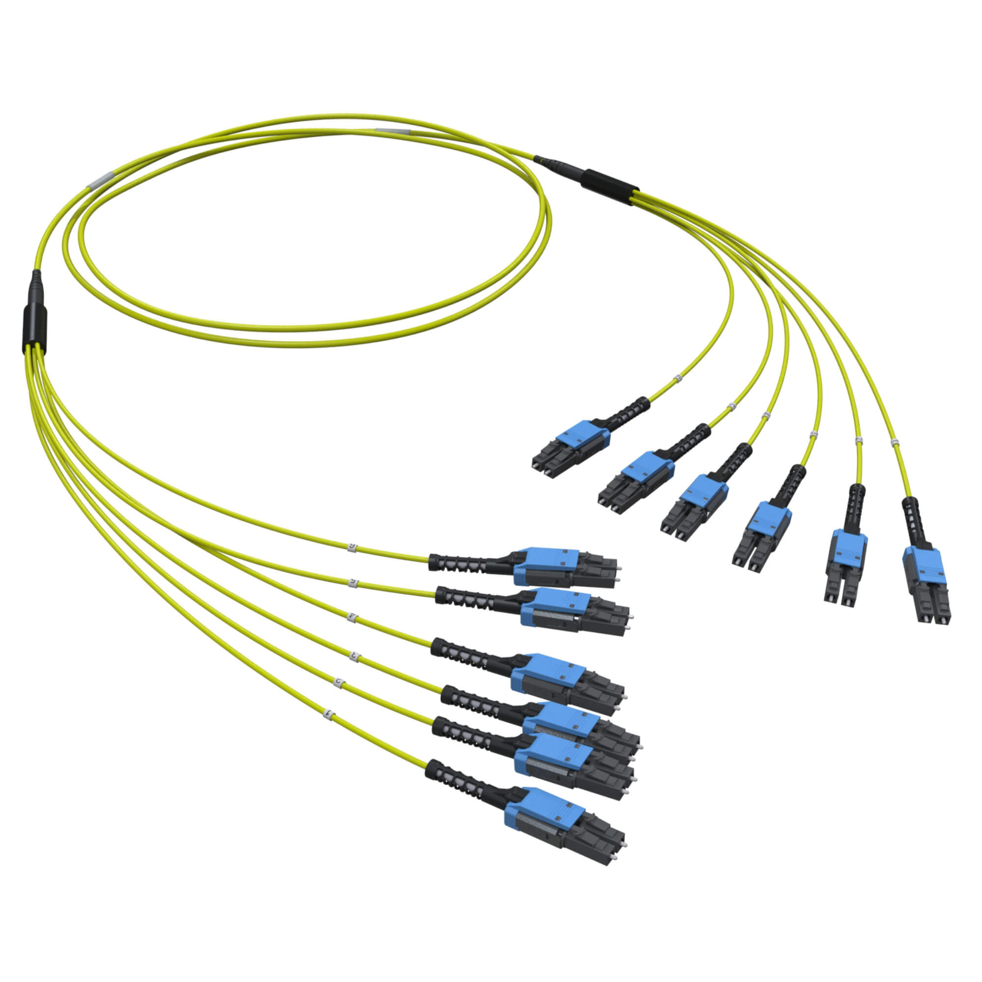 Оптическая разветвительная сборка 12ОВ 9/125 OS2, 6хLC-UPC двухволоконный (Duplex) Uniboot/6хLC-UPC двухволоконный (Duplex) Uniboot, 40м