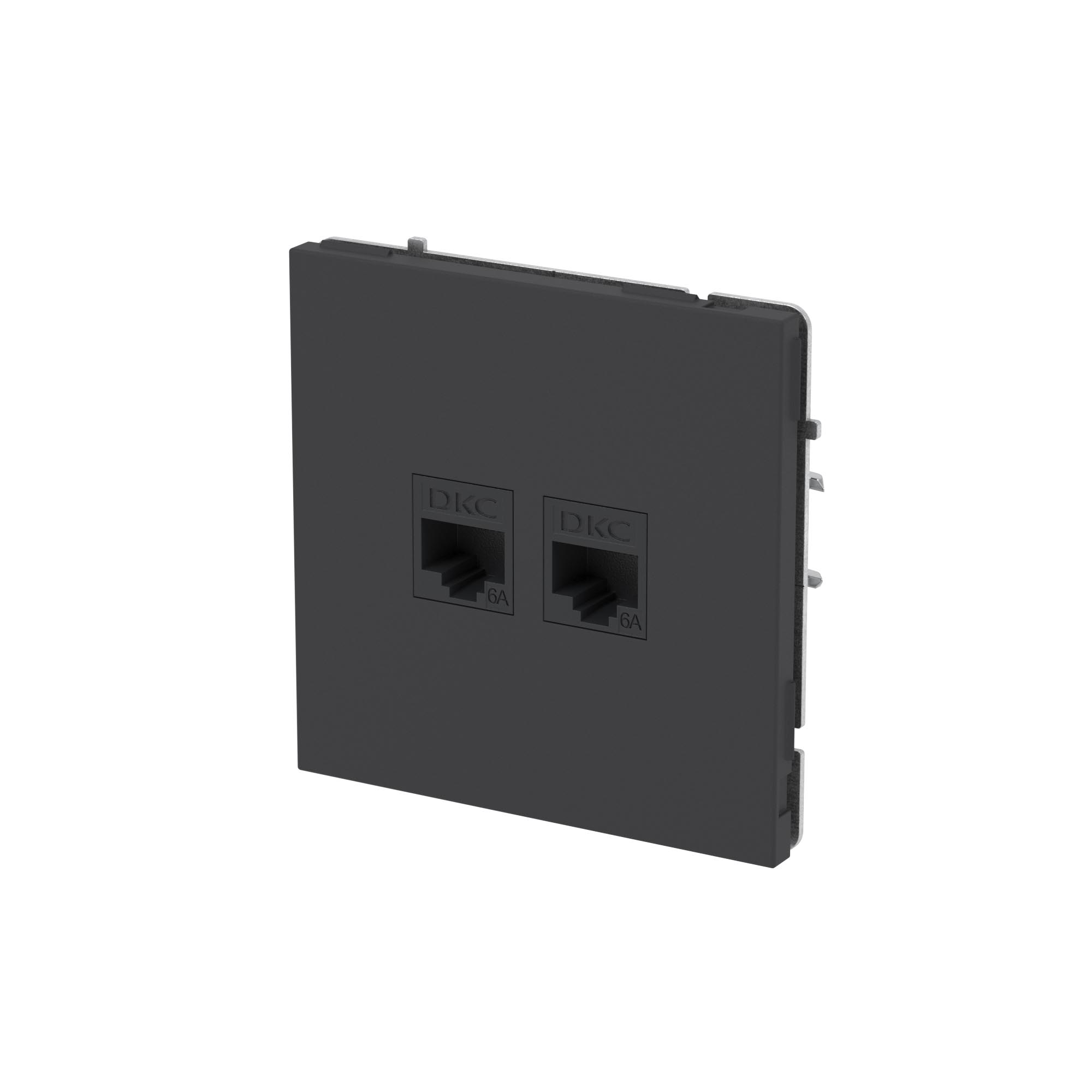Компьютерная розетка RJ-45 без шторки, кат.6А двойная, KANT, черный уголь