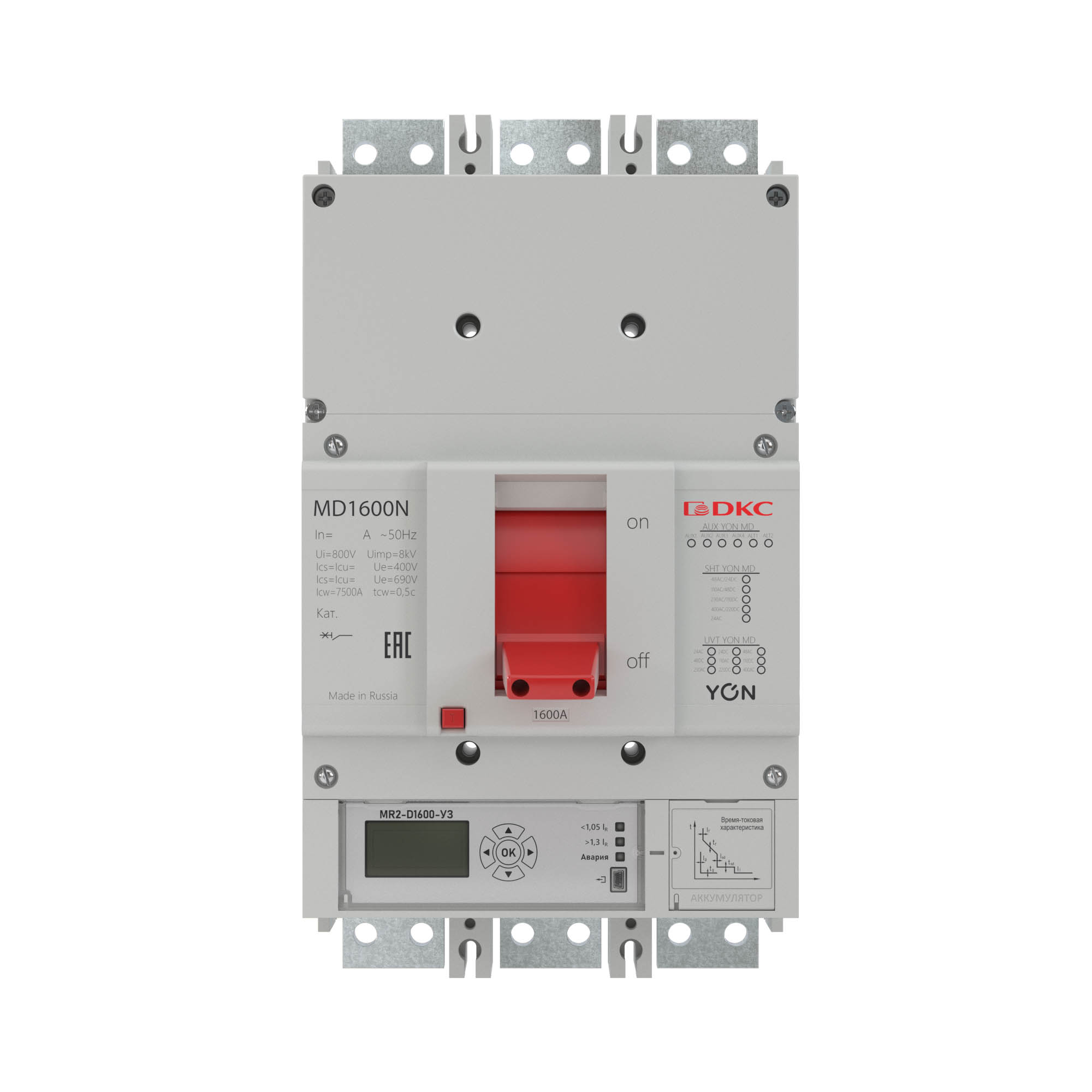Авт. выкл. YON MD1600N-MR2 3P 1600А 50kA Ir 0.4…1xIn Isd 1.5…10xIn ДКС ...