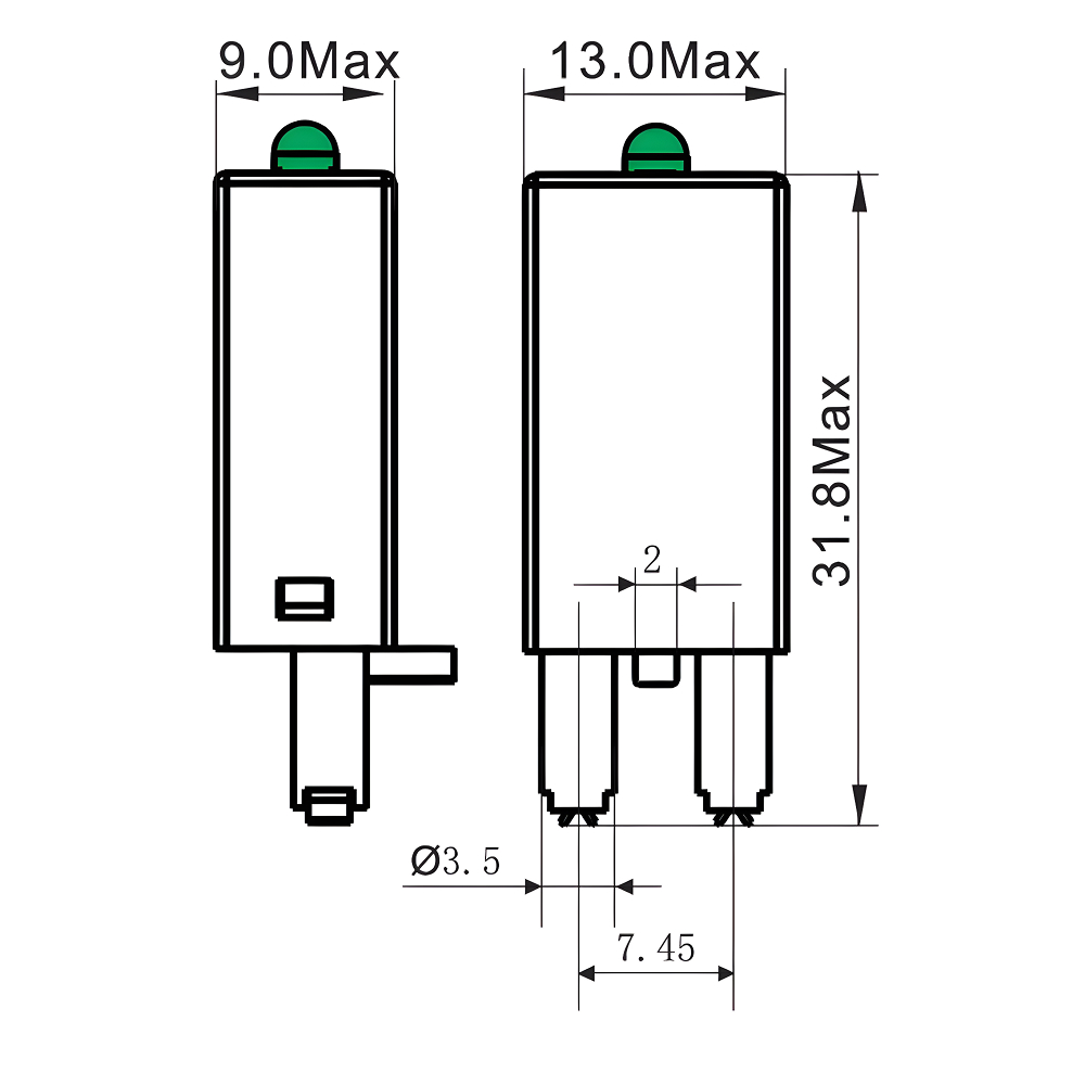 Модуль индикации и защиты, LED зеленый+диод (A1+), 110-240V DC