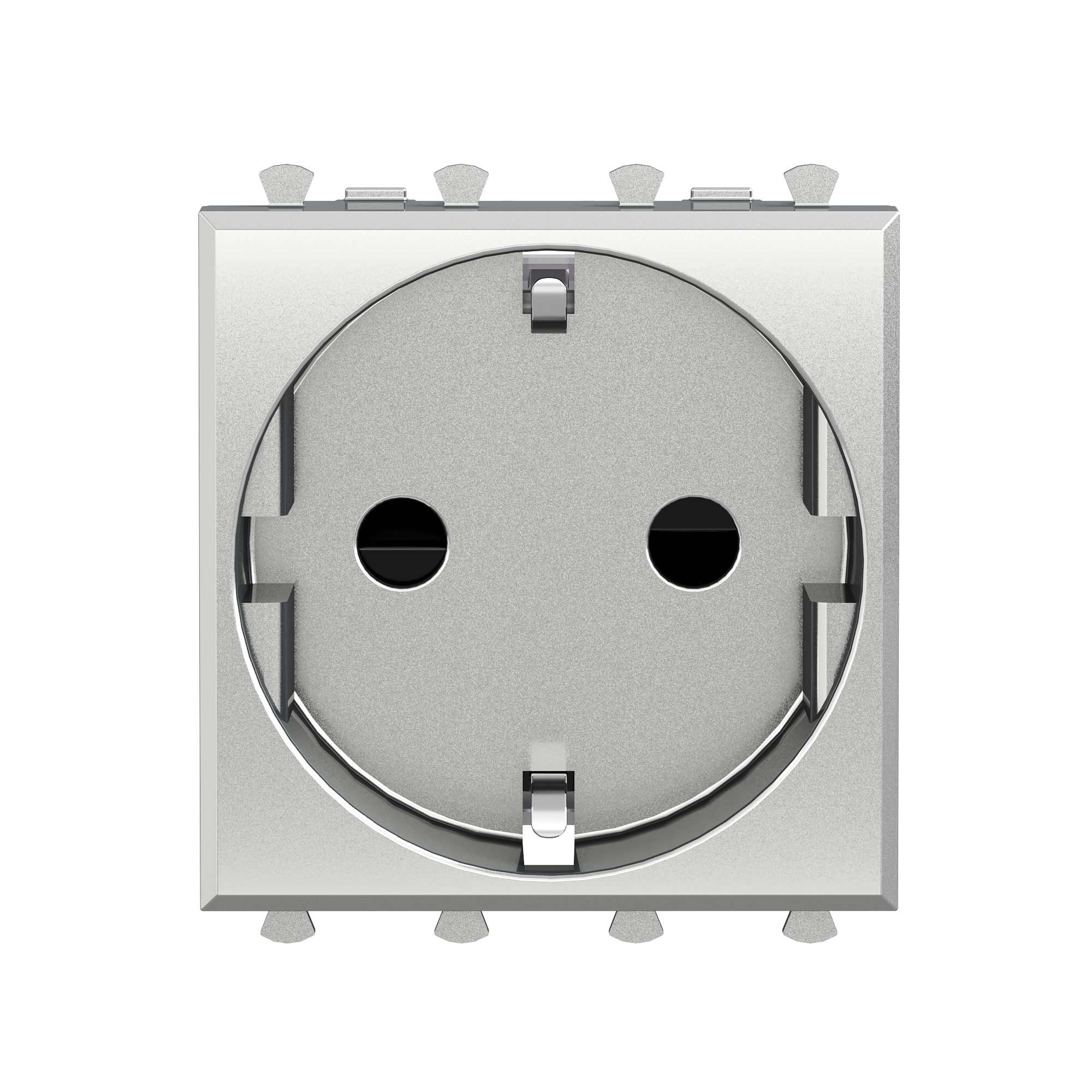 Розетка модульная, 2P+E, с з/ш, Avanti, закаленная сталь, 2 модуля