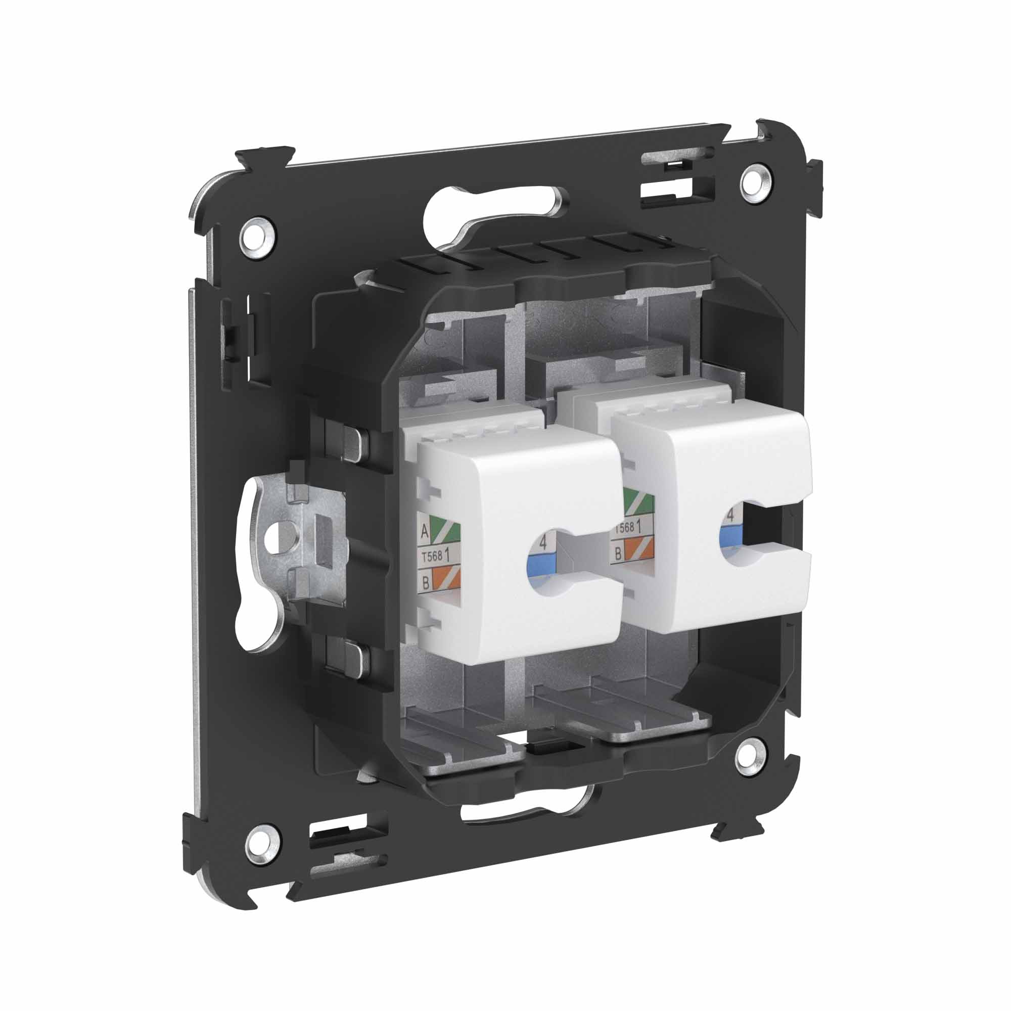 Телефонная розетка RJ-12 без шторки в стену двойная, Avanti, закаленная сталь