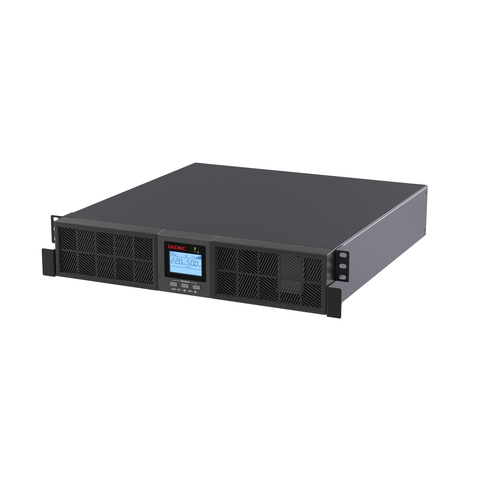 Онлайн ИБП ДКС серии Смолл Рэкмаунт (Small Rackmount), 2000 ВА/1800 Вт, 1/1, 6xIEC C13, 1хIEC C19, EPO, USB, RS-232, Rack 2U, з/у 6А, без АКБ