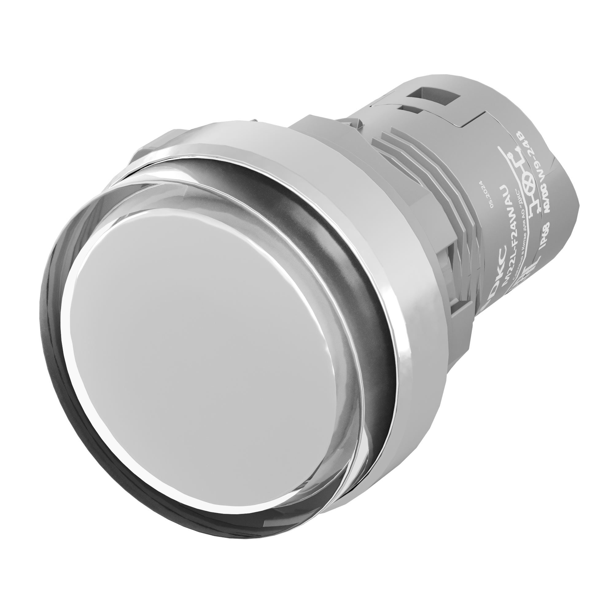 Сигнальная лампа со встроенным диодом 9-24В, белая, алюминиевое кольцо, зажим Push-In