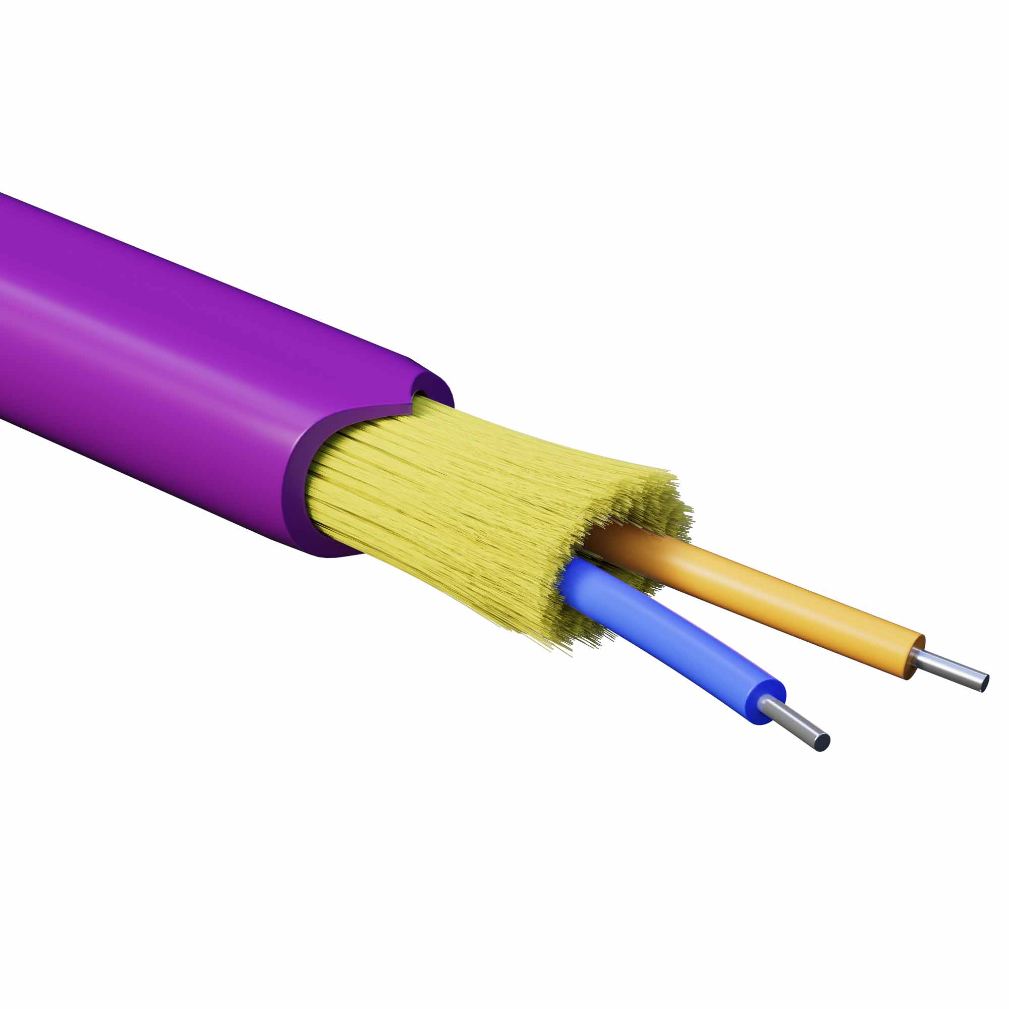 Кабель волоконно-оптический, распределительный, арамидные упрочняющие нити, для внутренней прокладки, нг(A)-HFLTx, 2 ОВ, категория OM4 (G.651.1) плотный буфер, 0,4 кН, барабан 500 м