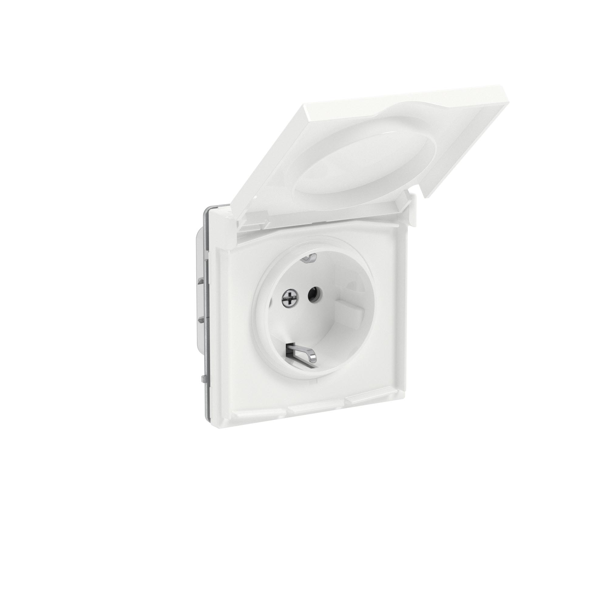 Розетка силовая, 2P+E, с з/ш, с крышкой, IP44, KANT, белая магнолия