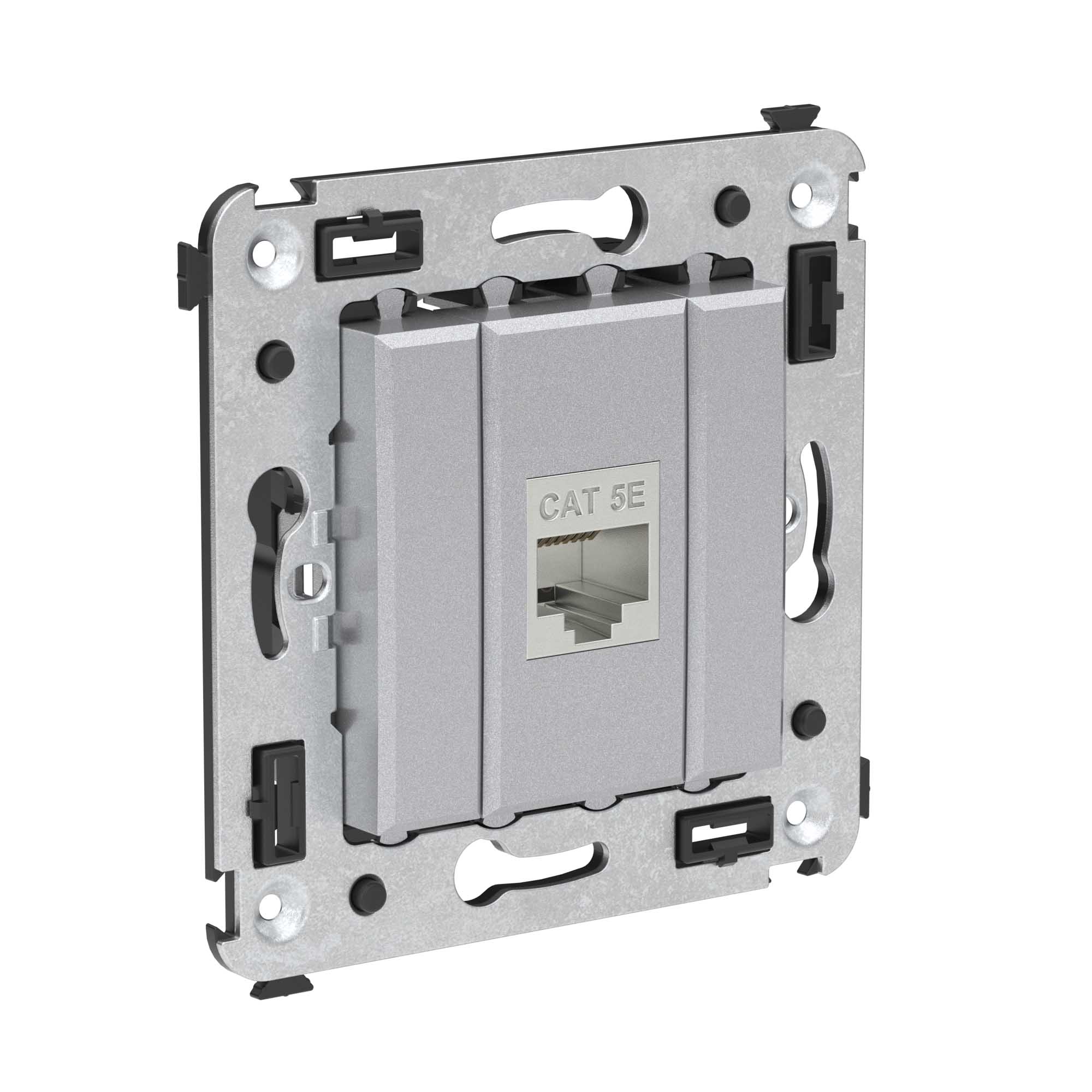 Компьютерная розетка RJ-45 без шторки в стену, кат.5e одинарная экранированная, Avanti, закаленная сталь