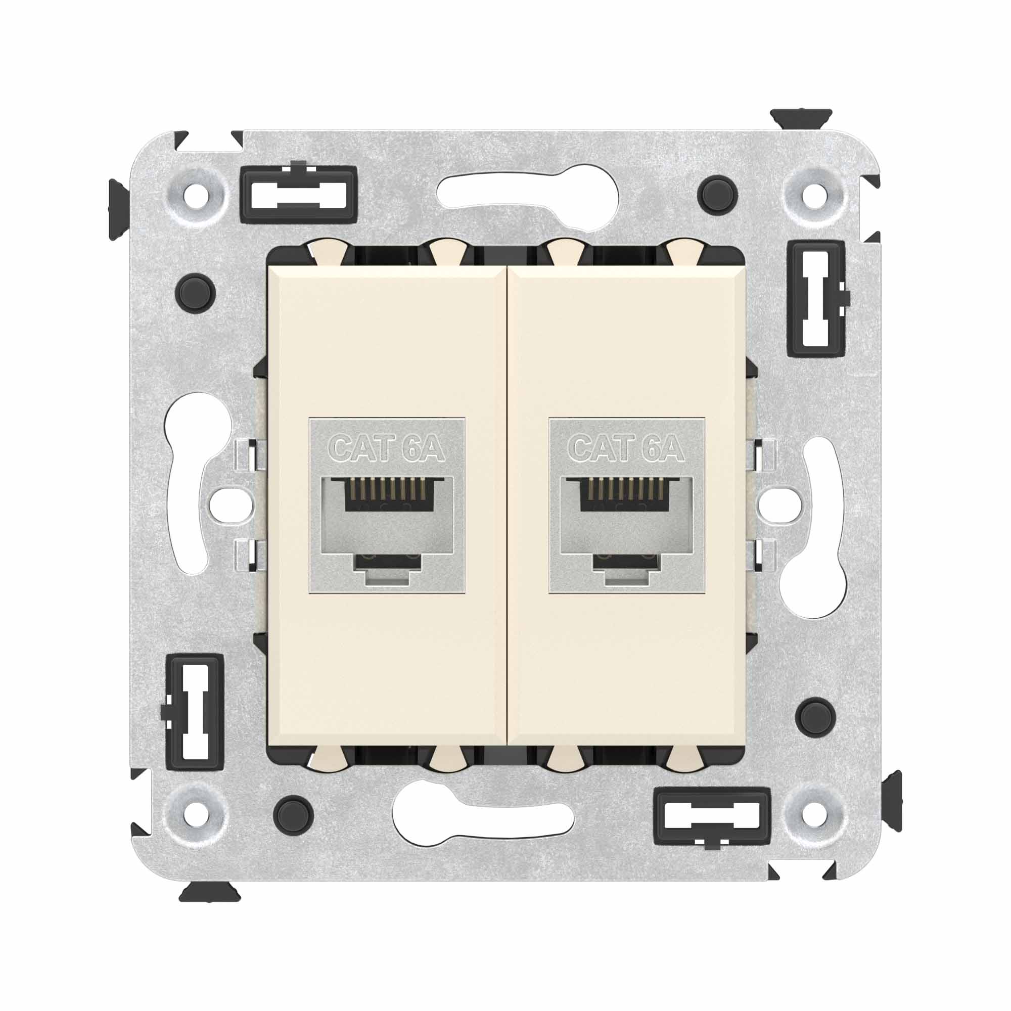 Компьютерная розетка RJ-45 без шторки в стену, кат.6А двойная экранированная, "Avanti", "Ванильная дымка" Компьютерные и телефонные розетки Компьютерная розетка RJ-45 без шторки в стену, кат.6А двойная экранированная, "Avanti", "Ванильная дымка" DKC|ДКС