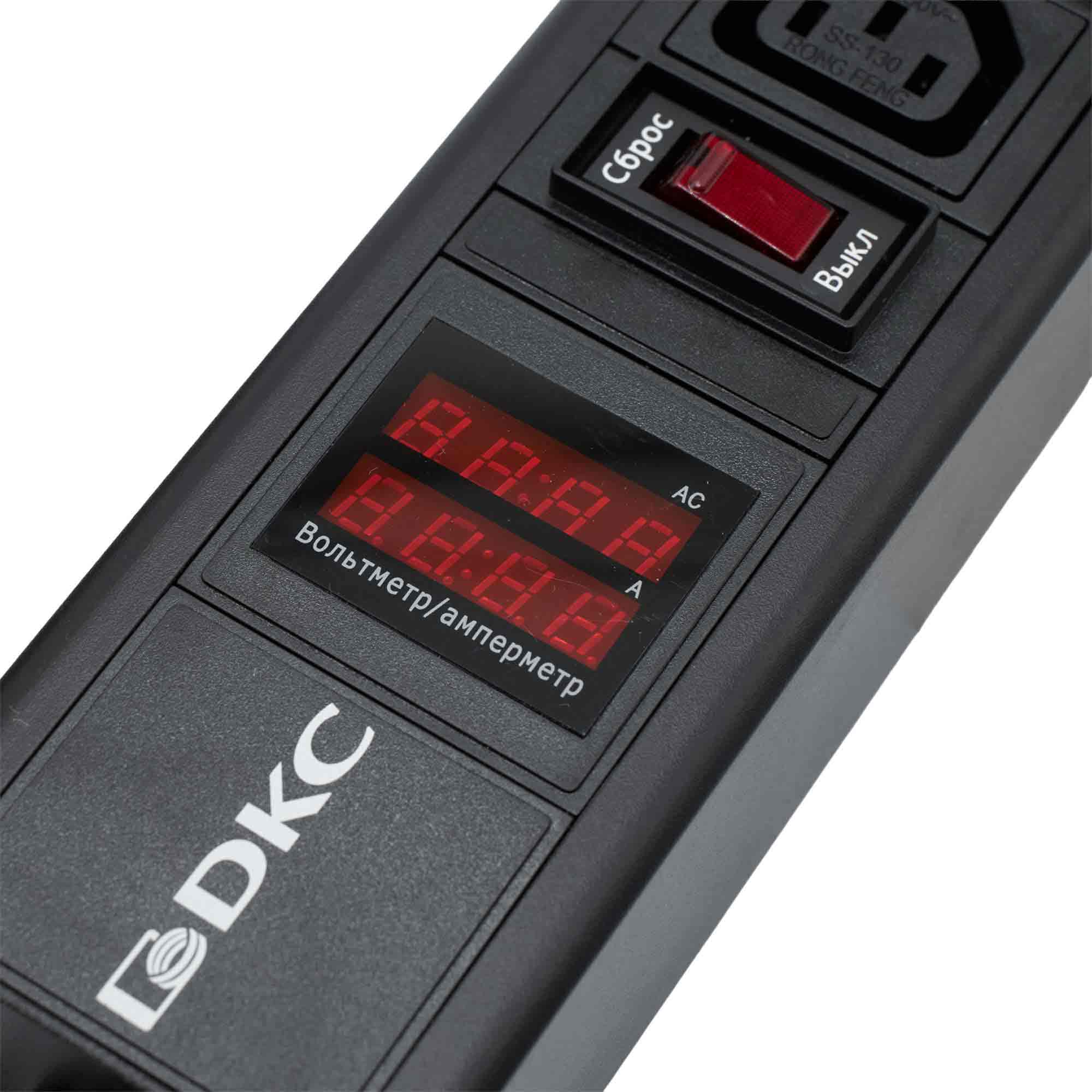 Блок распределения питания (PDU) 0U 10A с индикацией и защитой, Вых:10 С13, Вх:С14