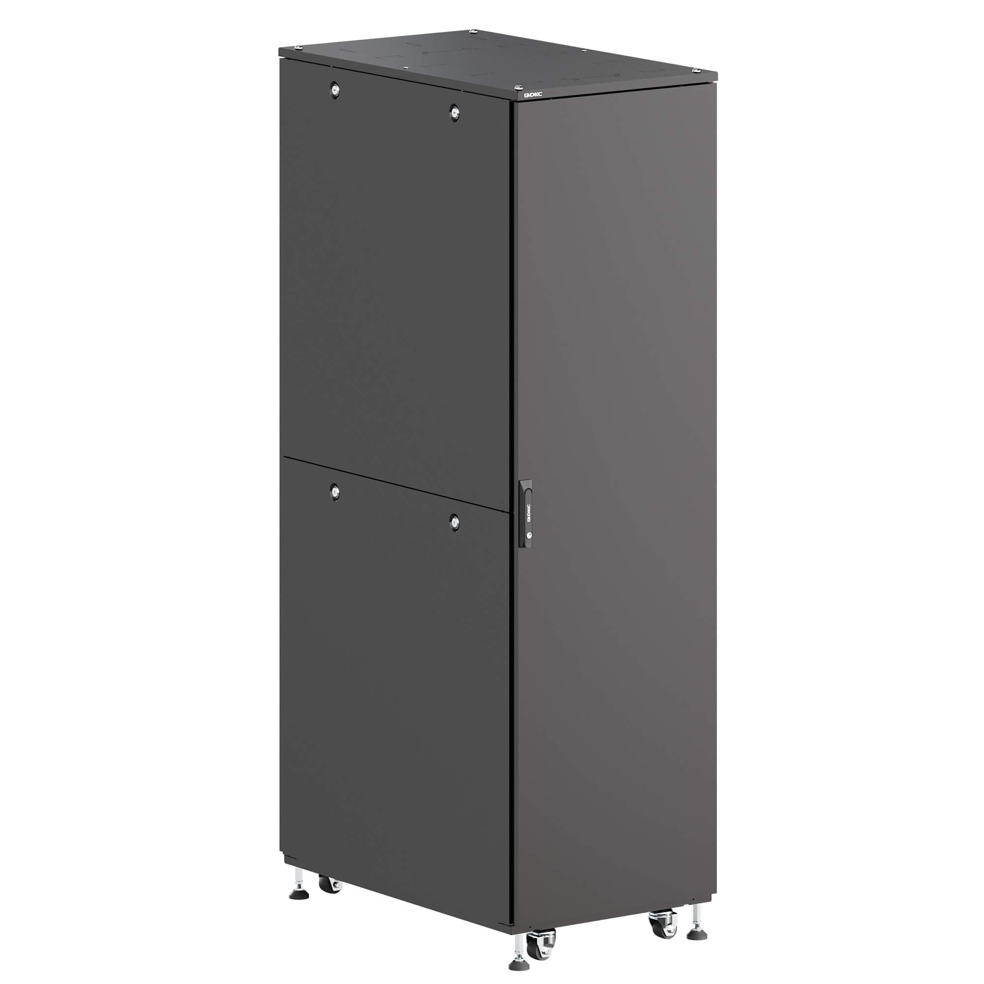 ИТ шкаф напольный 19'' 47U 800x800мм, крыша с вырубкой, сплошная металл и двойная сплошная металл, двойные боковые панели, черный RAL9005