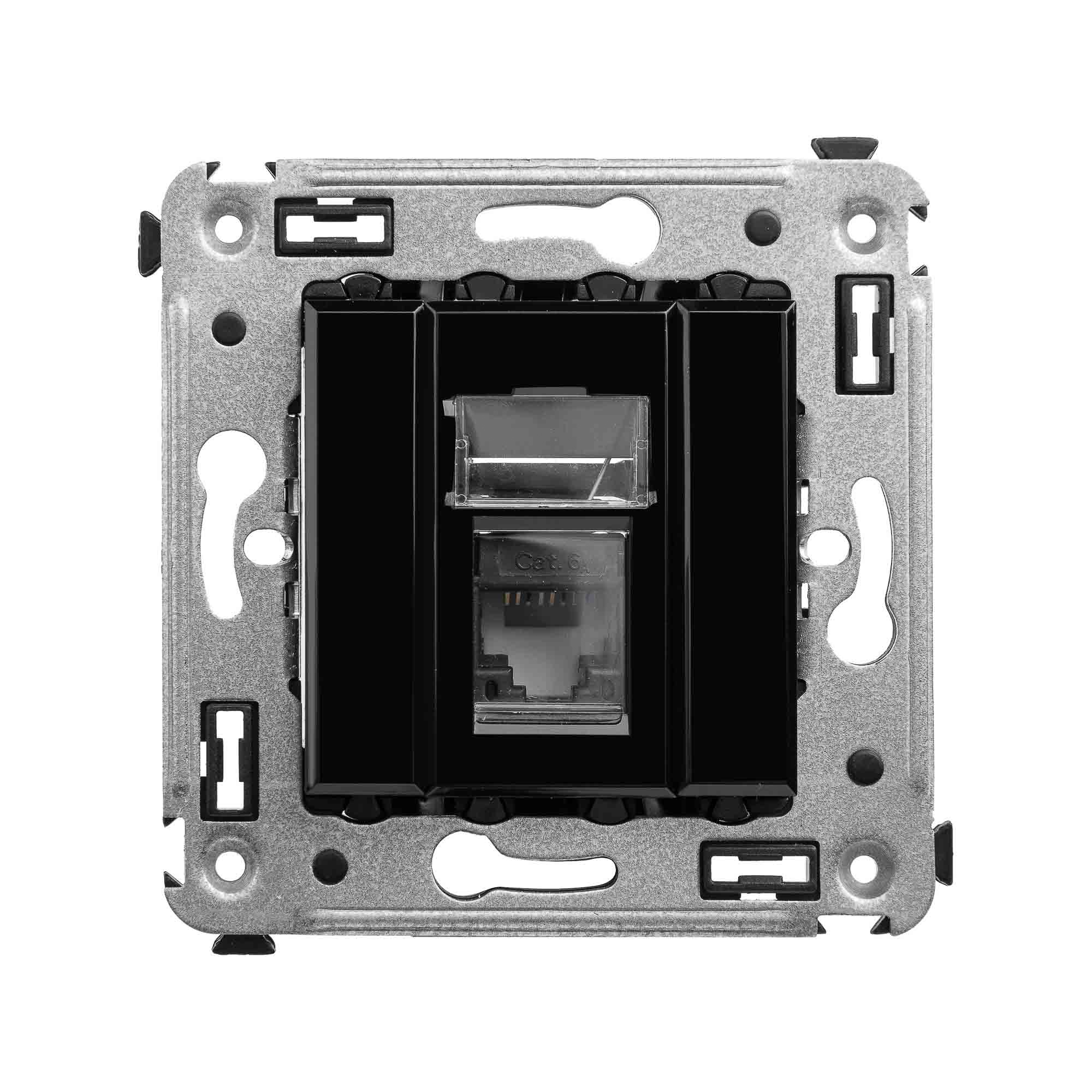 Компьютерные и телефонные розетки Компьютерная розетка RJ-45 в стену, кат.6А одинарная, "Avanti", "Черный квадрат" DKC|ДКС
