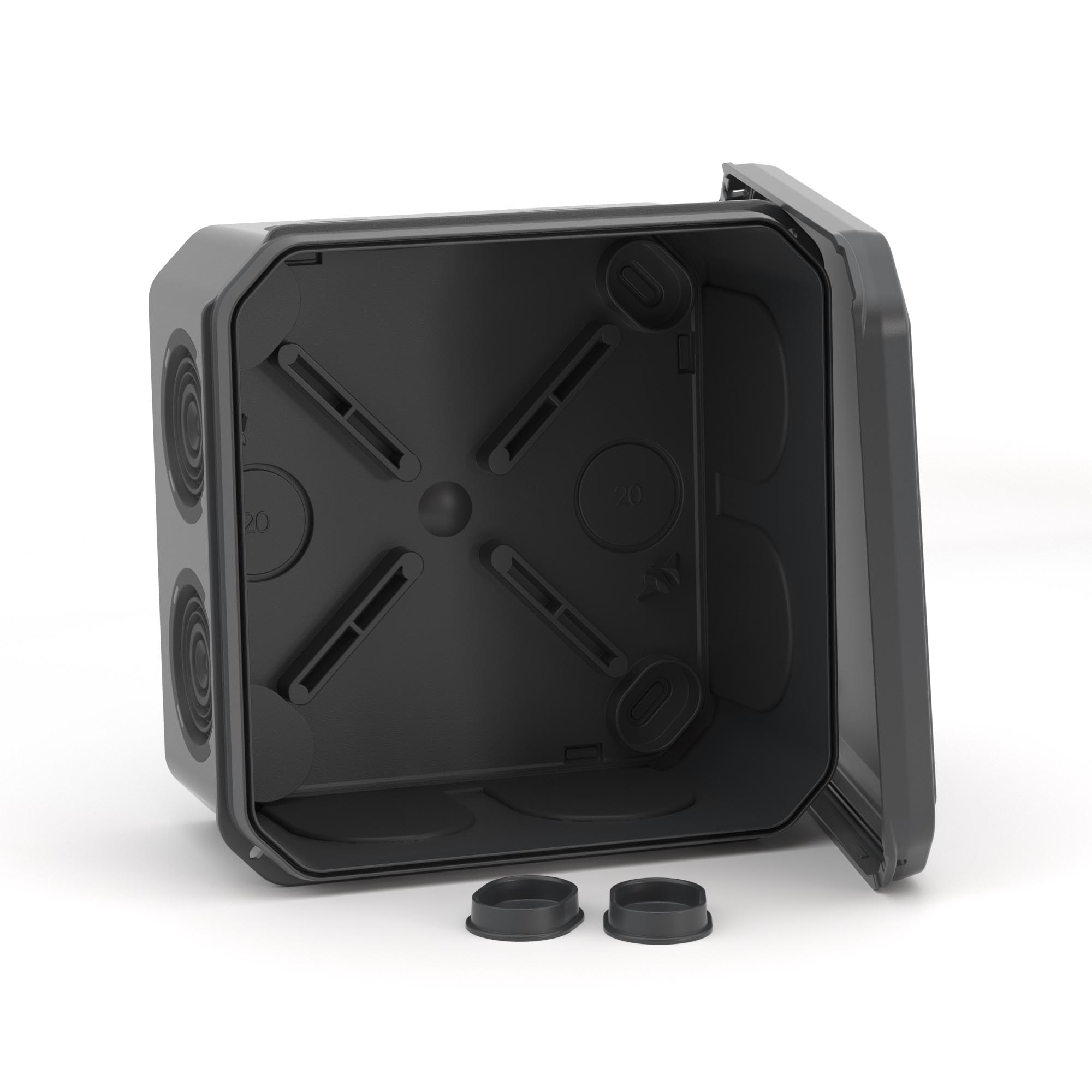 Коробка ответвительная с 8+2 кабельными вводами д.25/20 мм, IP55,100х100х50 мм,черный