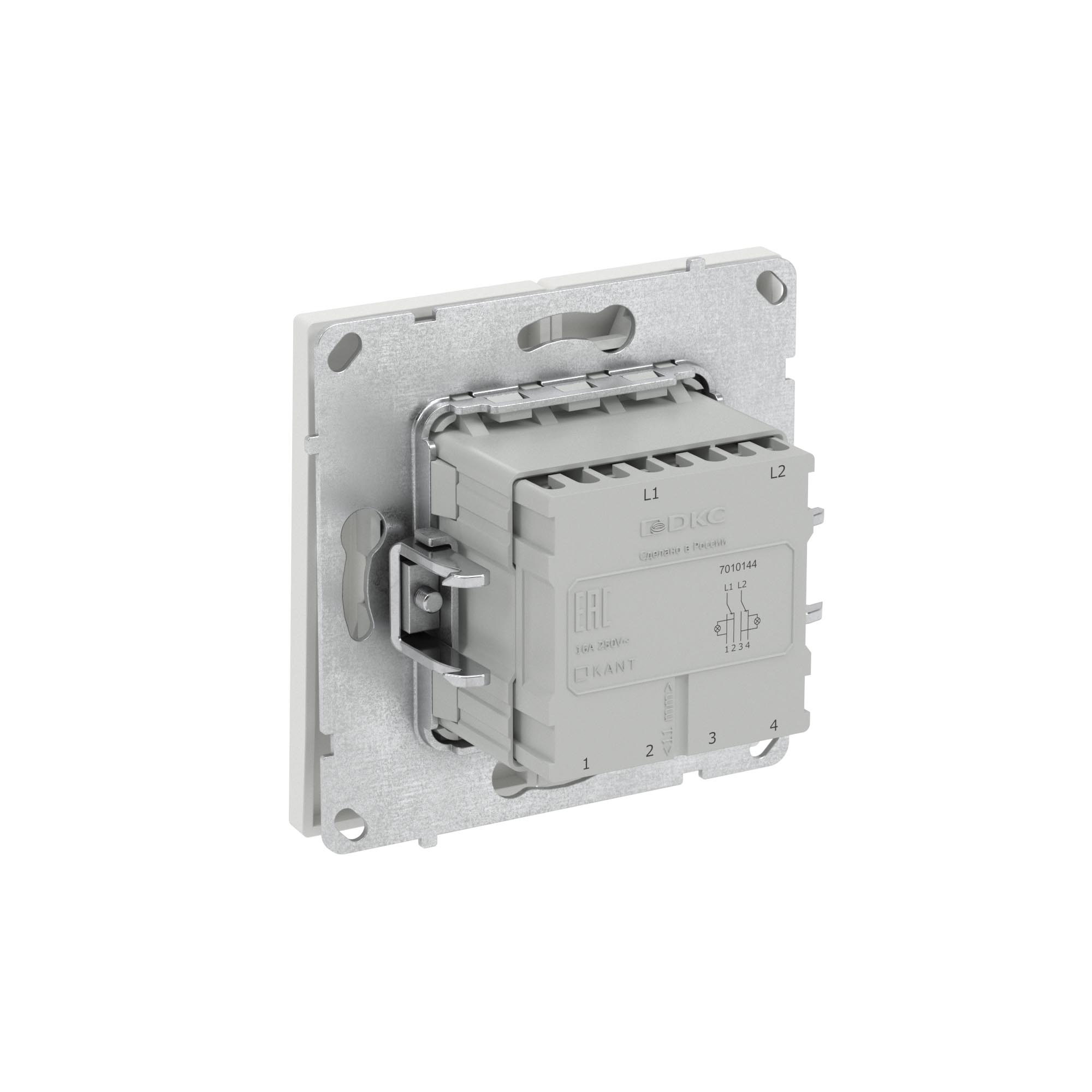 Переключатель двухклавишный с подсветкой, KANT, белый песок