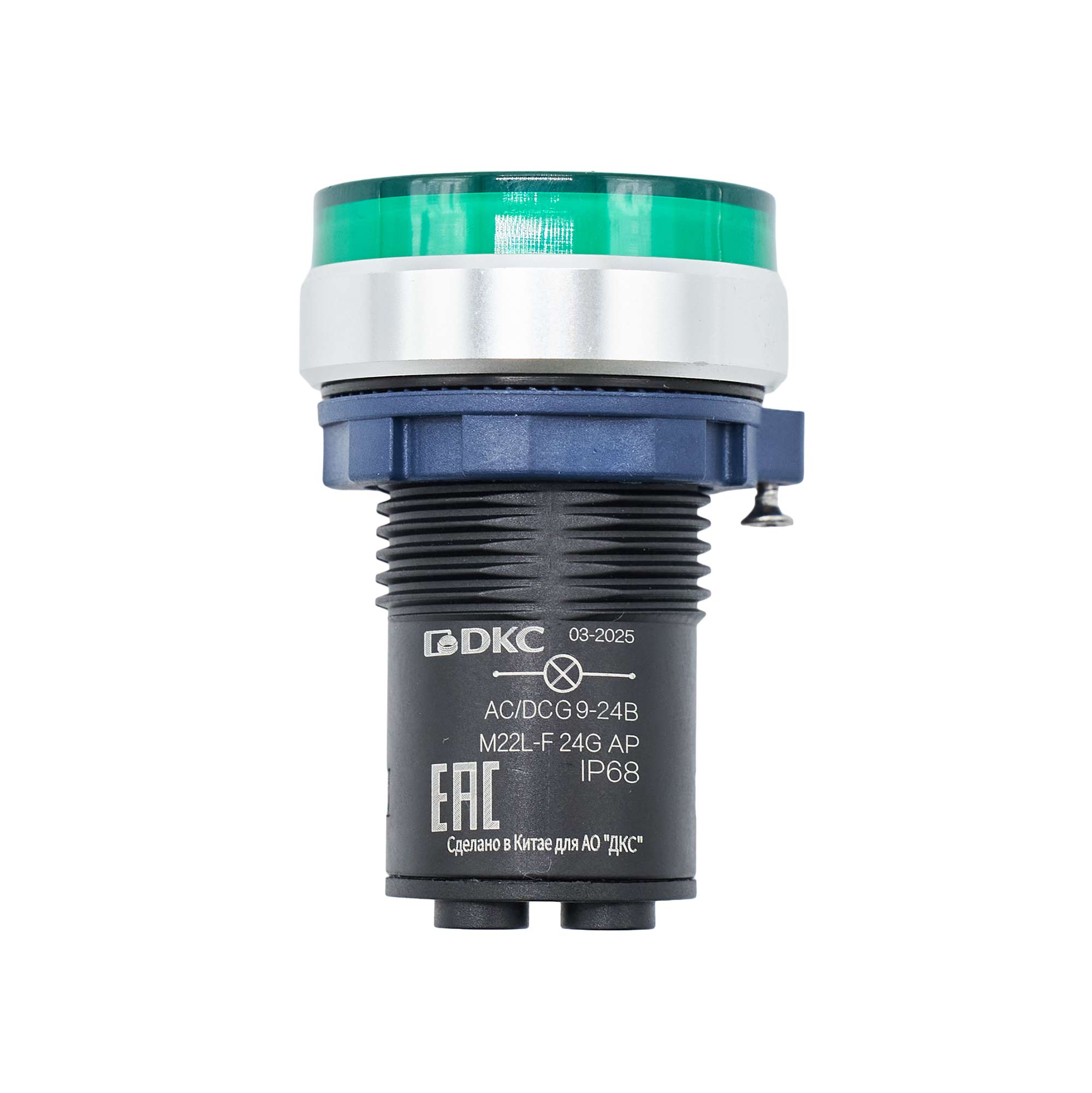 Сигнальная лампа со встроенным диодом 9-24В, зеленая, алюминиевое кольцо, зажим Plug-In