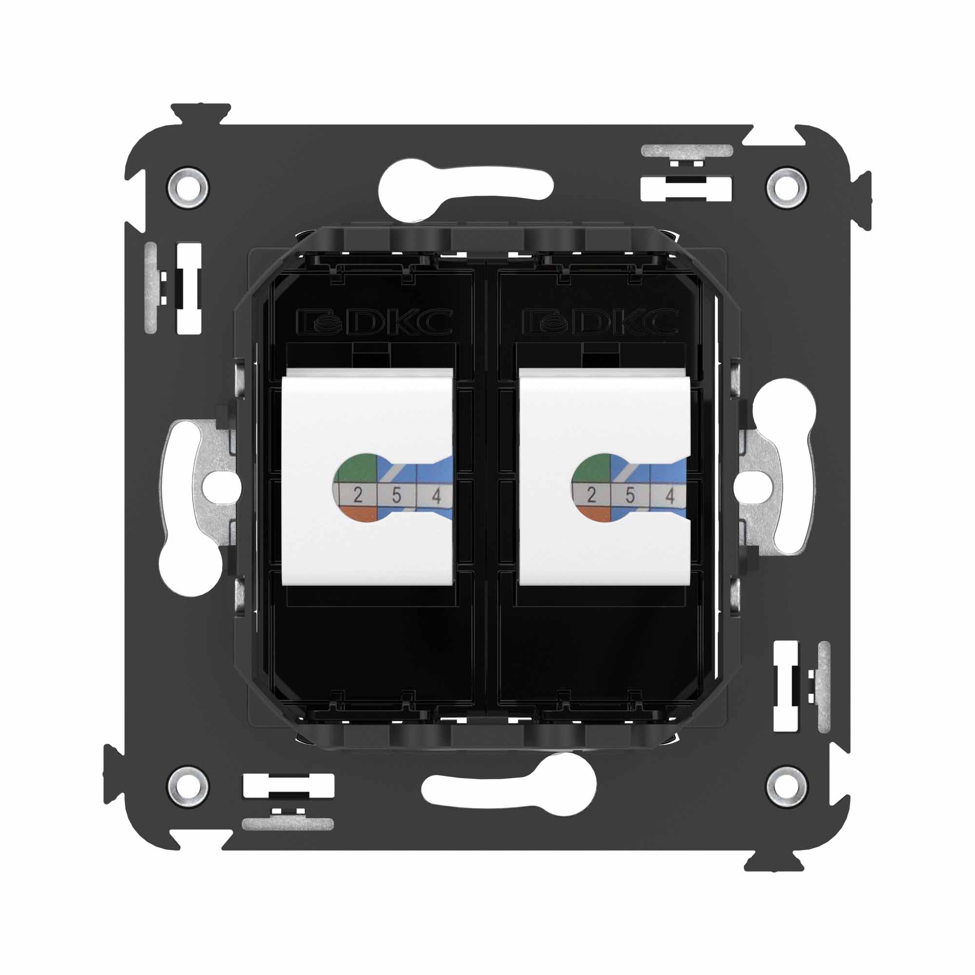 Компьютерная розетка RJ-45 без шторки в стену, кат.6А двойная, Avanti, черный квадрат