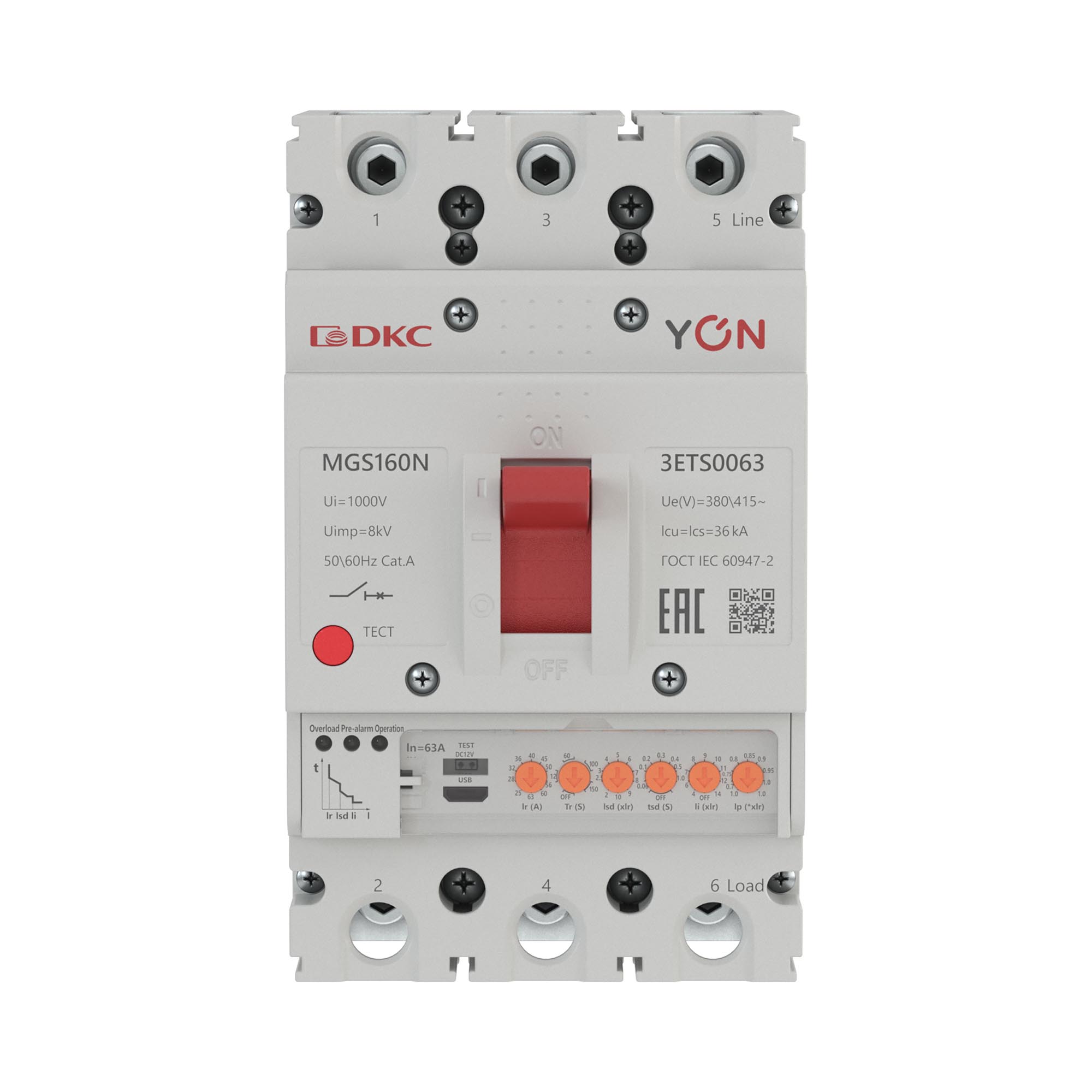 Авт. выкл. YON MGS160N 3P 25-63A 36kA с электронным расцепителем ETS