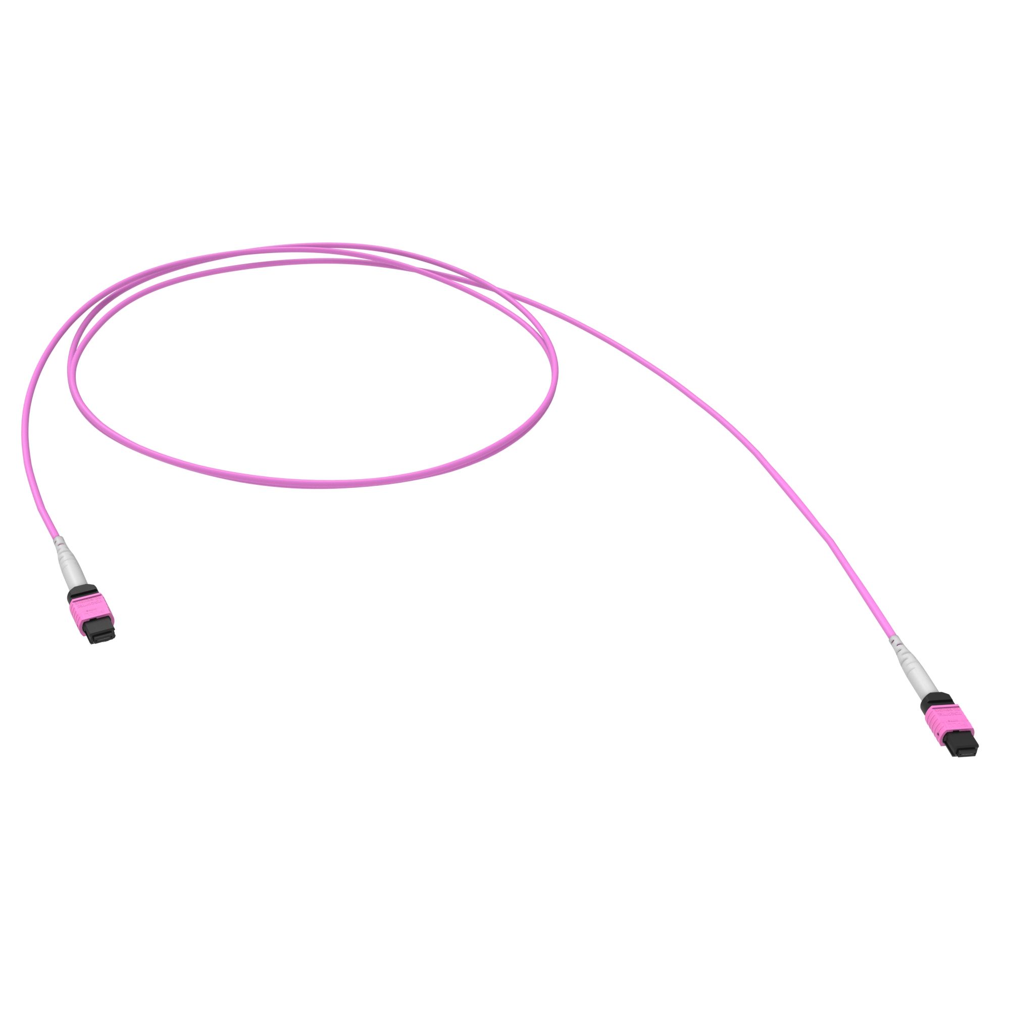 Оптические сборки MTP(16)/MTP(16) Оптический соединительный шнур 16 ОВ, 50/125 OM4, 1xMTP(16)f APC/1xMTP(16)f APC, тип В, 25 м DKC|ДКС