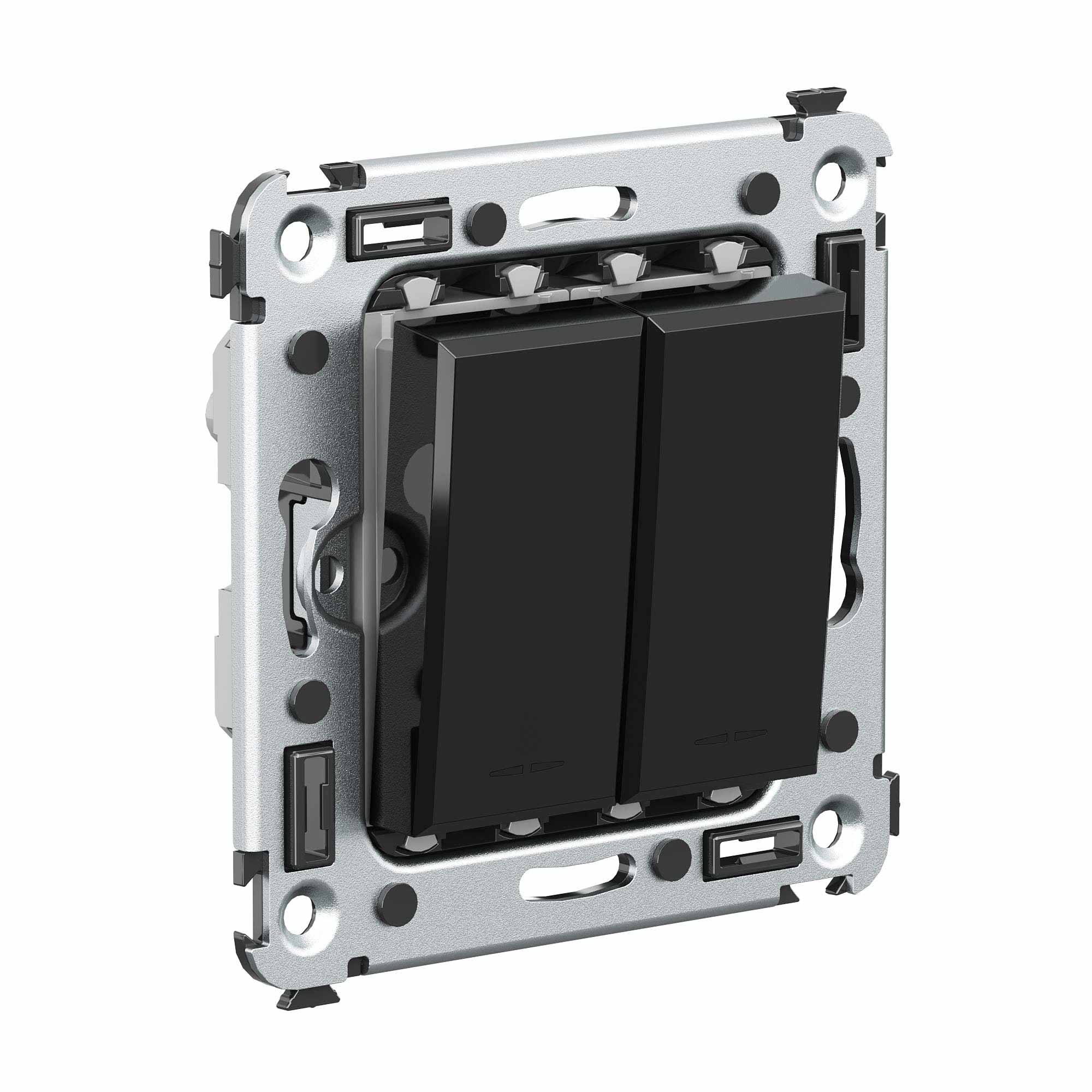 Выключатель двухклавишный в стену, Avanti, черный квадрат