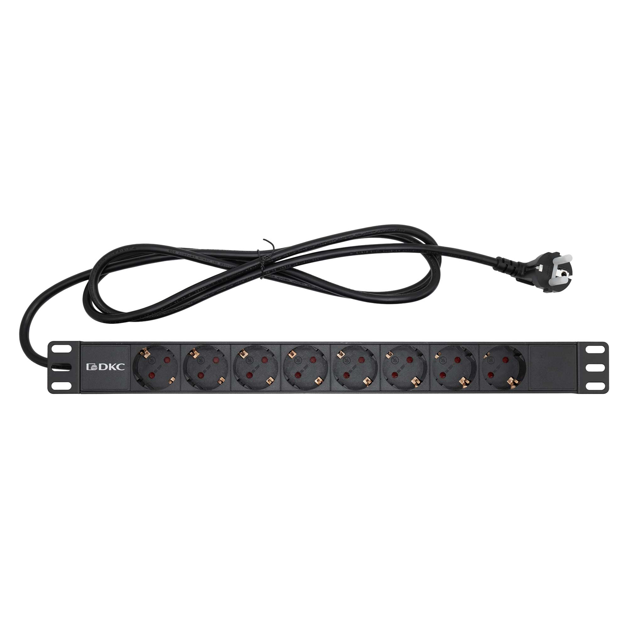 Горизонтальные блоки распределения питания Блок распределения питания (PDU) 19" 16A, Вых:8 Schuko, Вх:Schuko DKC|ДКС