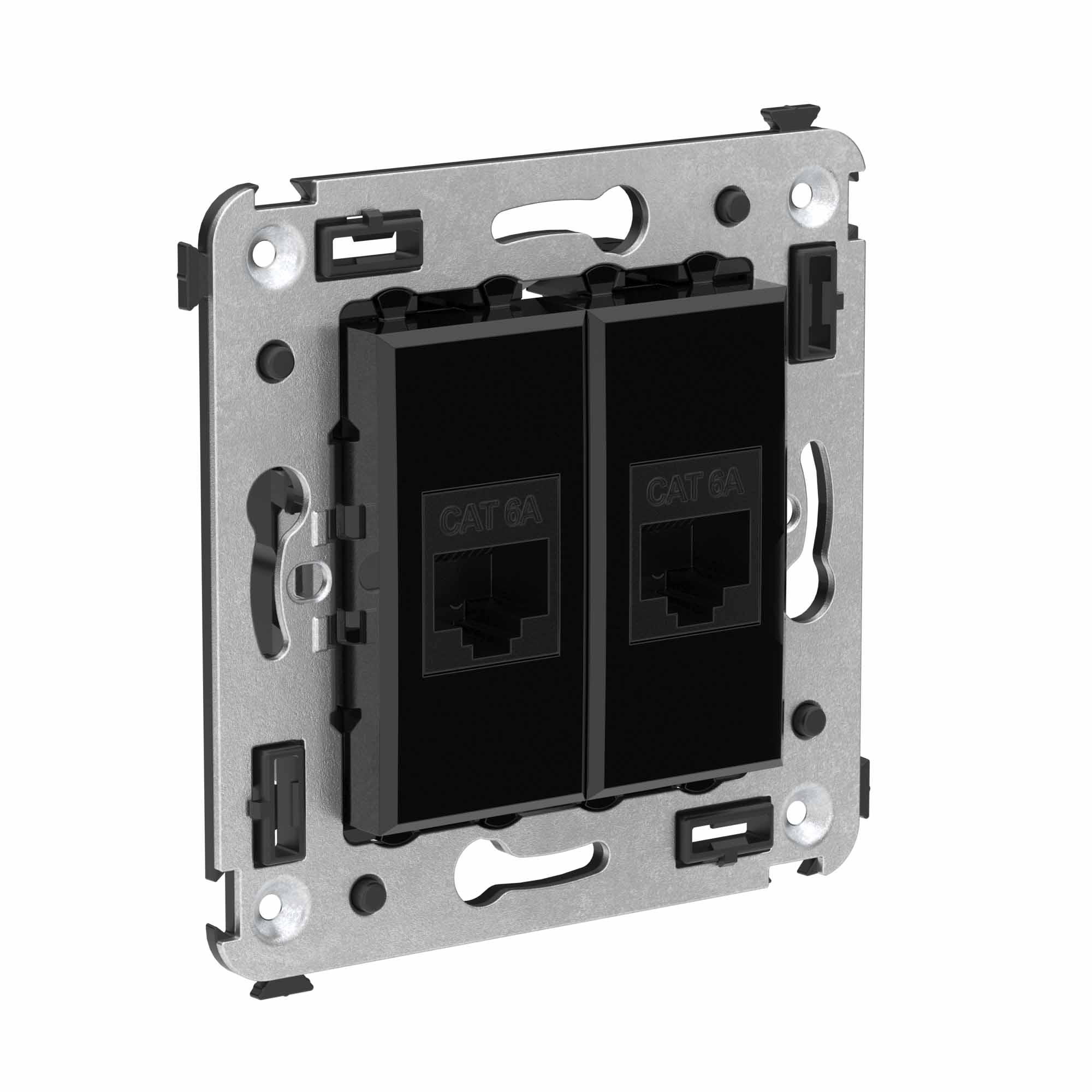Компьютерная розетка RJ-45 без шторки в стену, кат.6А двойная, Avanti, черный квадрат