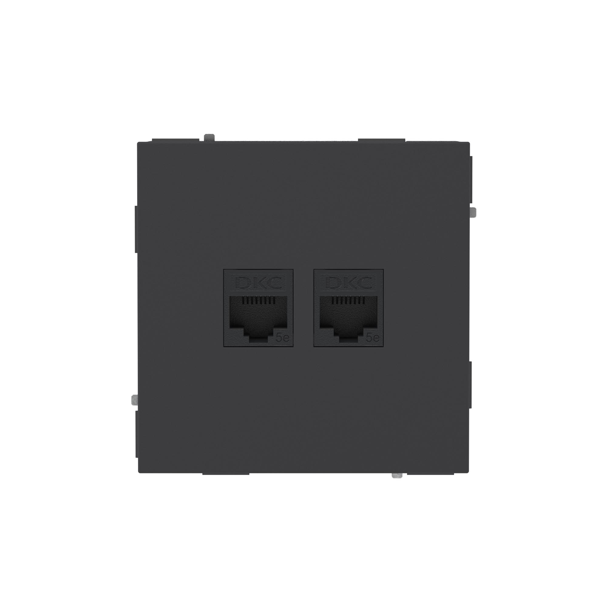 Компьютерная розетка RJ-45 без шторки, кат.5е двойная, KANT, черный уголь