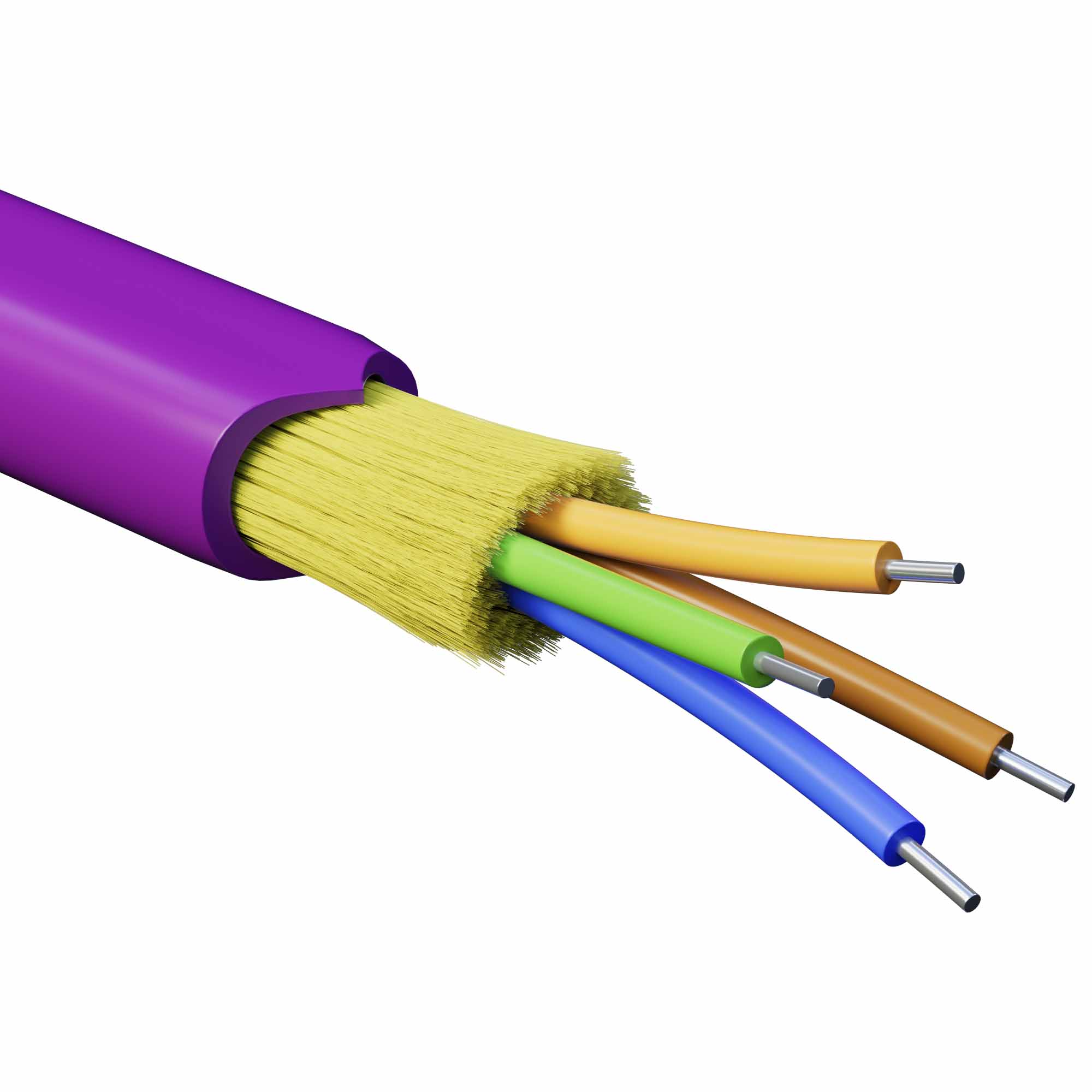 Кабель волоконно-оптический, распределительный, арамидные упрочняющие нити, для внутренней прокладки, нг(A)-HFLTx, 4 ОВ, категория OM4 (G.651.1) плотный буфер, 0,4 кН, барабан 500 м