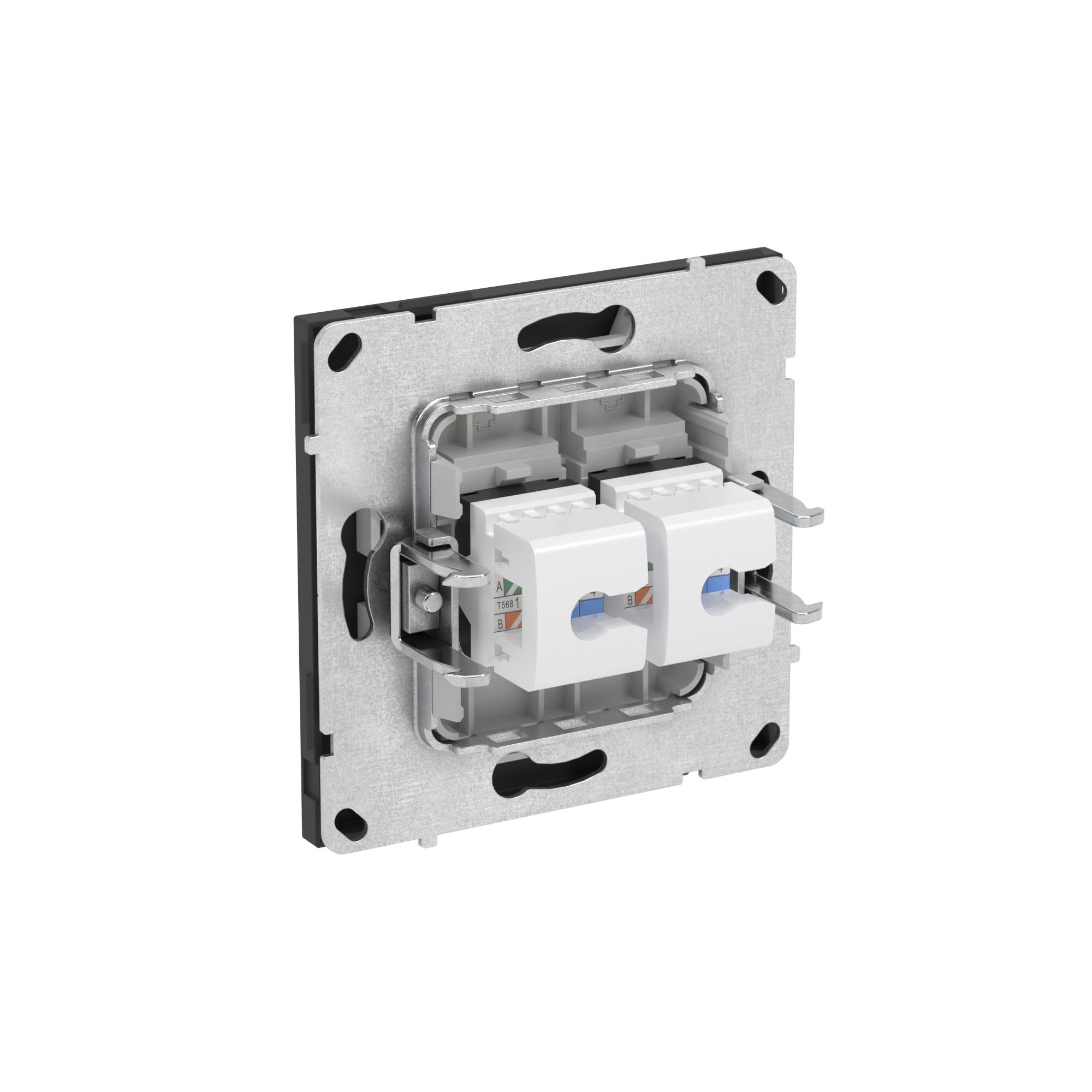 Компьютерная розетка RJ-45 без шторки, кат.5е двойная, KANT, черный уголь