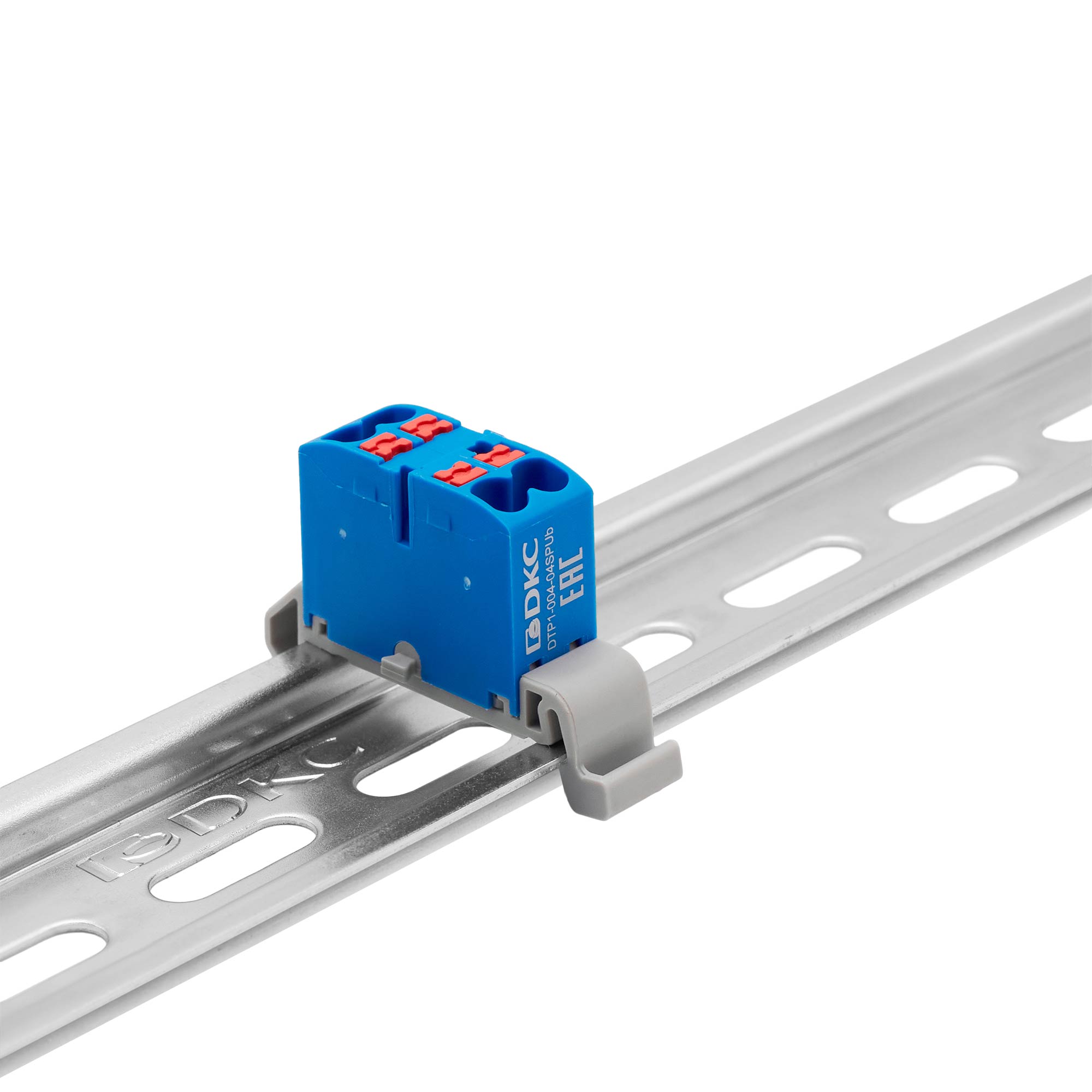 Блок распределительный с гориз. адаптером на рейку шириной 35мм, зажим push-in, 4 точки подключения 2,5 кв.мм, синий