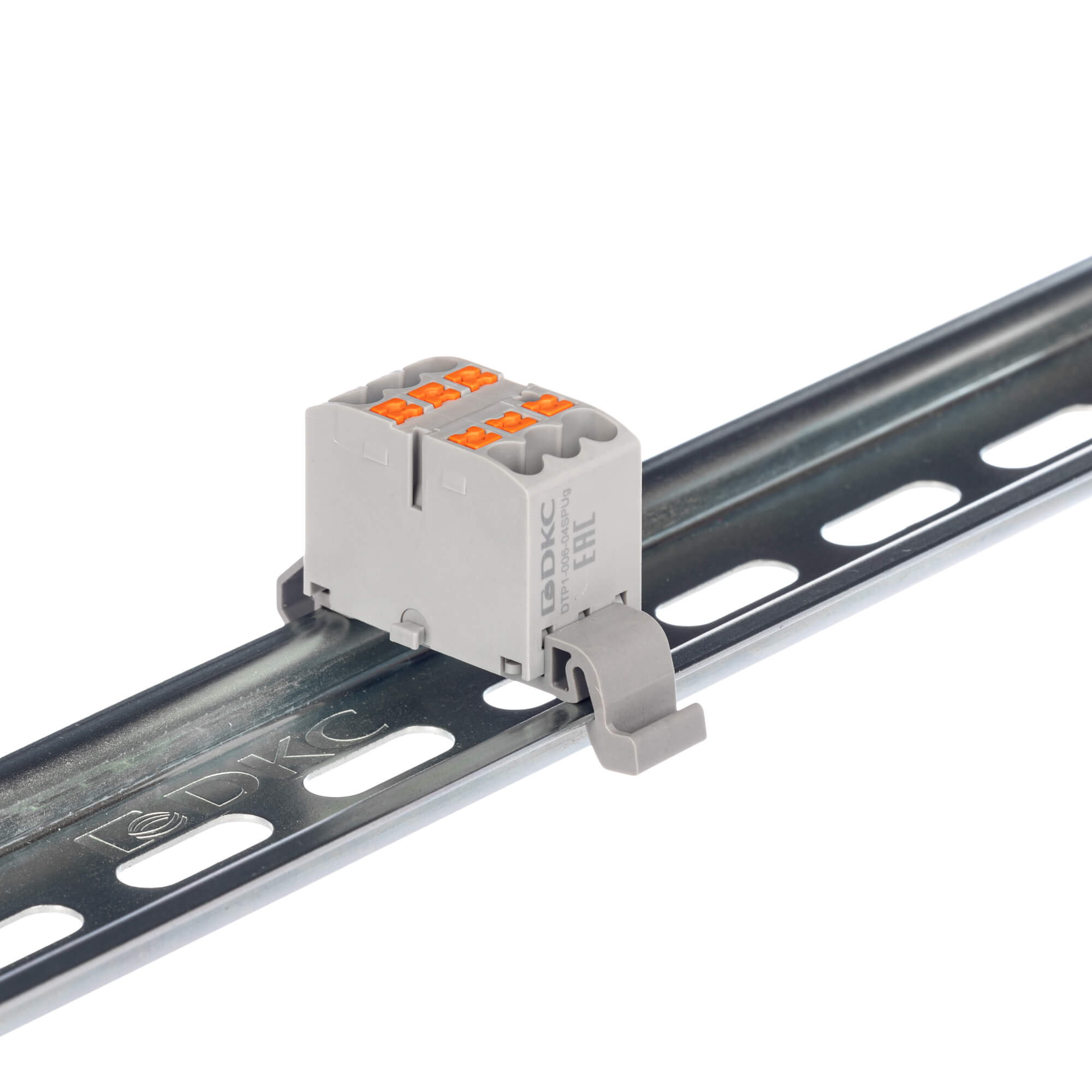 Блок распределительный с гориз. адаптером на рейку шириной 35мм, зажим push-in, 6 точек подключения 2,5 кв.мм, серый