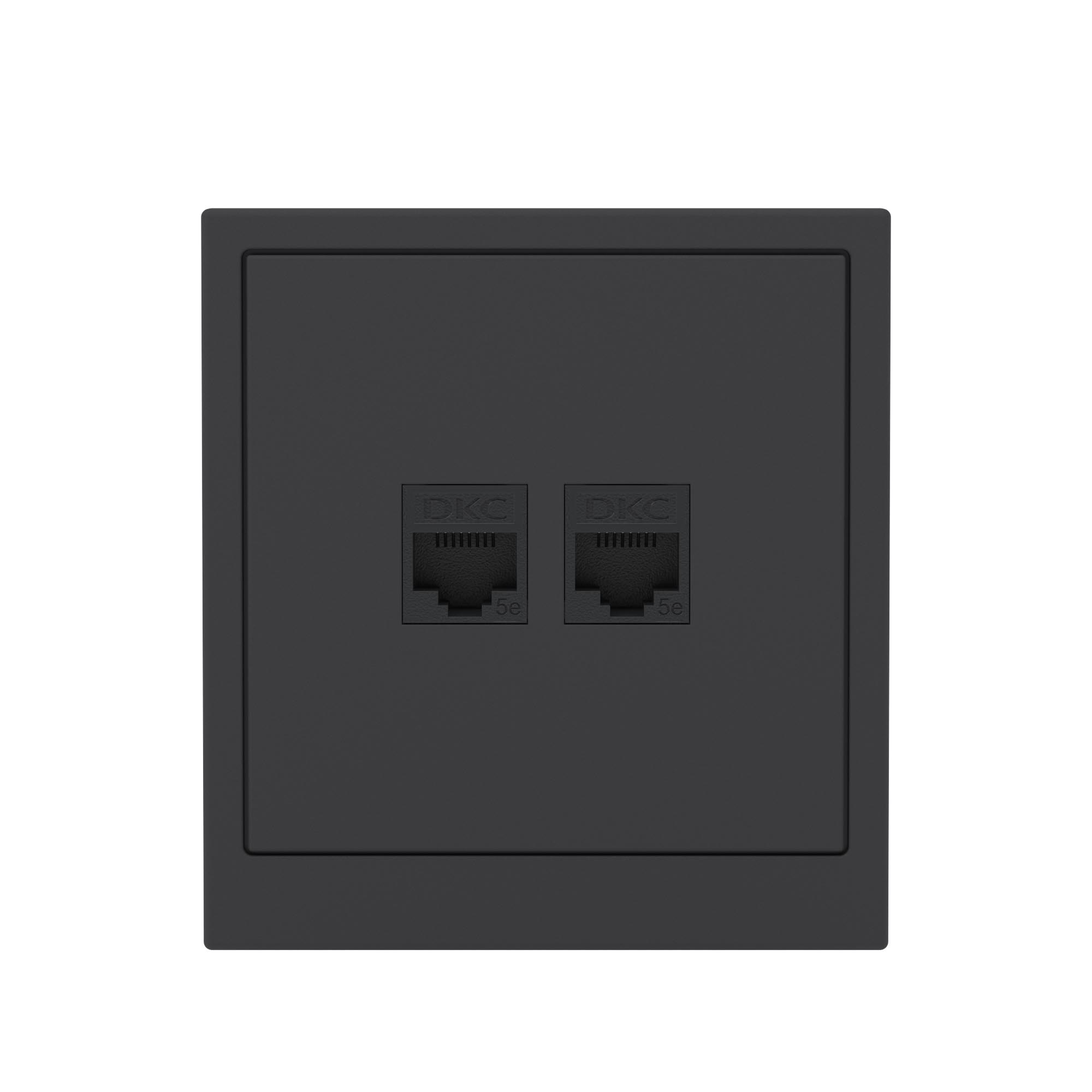 Компьютерная розетка RJ-45 без шторки, кат.5е двойная, KANT, черный уголь
