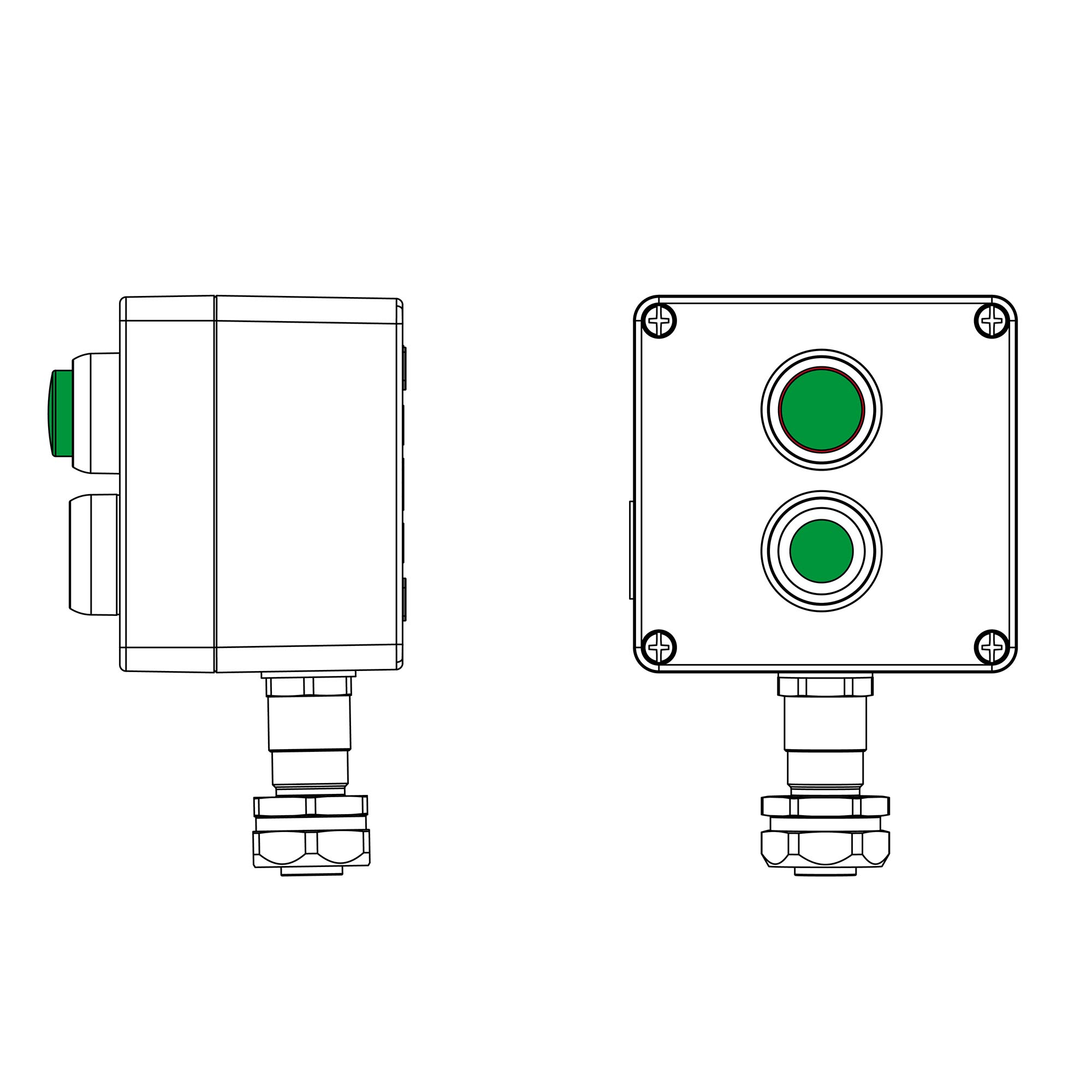 Взрывозащищенные посты Ex e Ex i Взрывозащищенный пост управления из алюминия CPE-A-12-(1xP1G(11)-1xLG(250))-1xKAEPM2MHK-20(C)1Ex d e IIC Т5 Gb / Ex tb IIIC T95°C Db IP66 DKC|ДКС