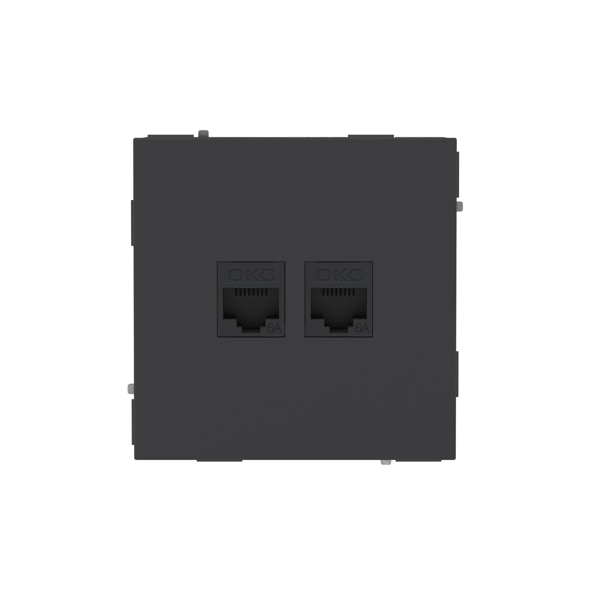 Компьютерная розетка RJ-45 без шторки, кат.6А двойная, KANT, черный уголь