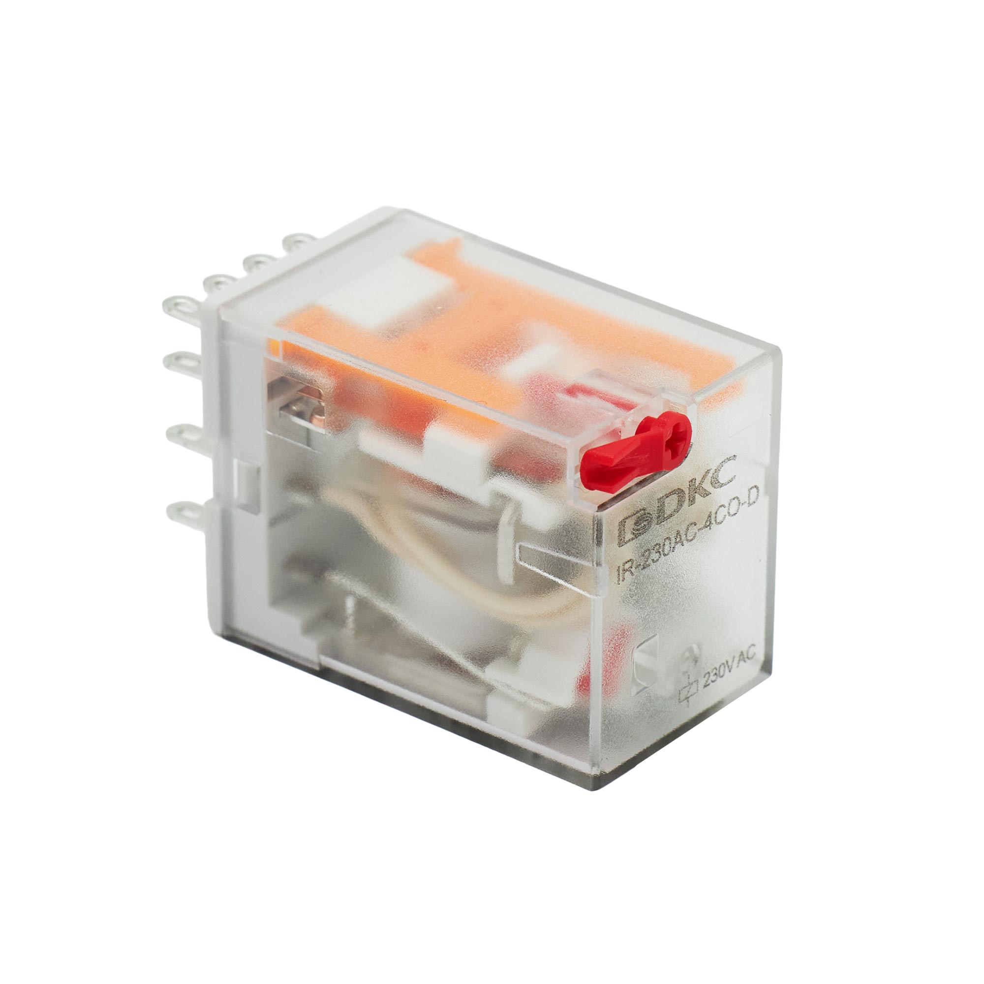 Реле миниатюрное промышленное общего назначения, 4CO, ком. ток 6А, AgSnO2, напряжение 230V AC, опция: тест-кнопка+светодиод