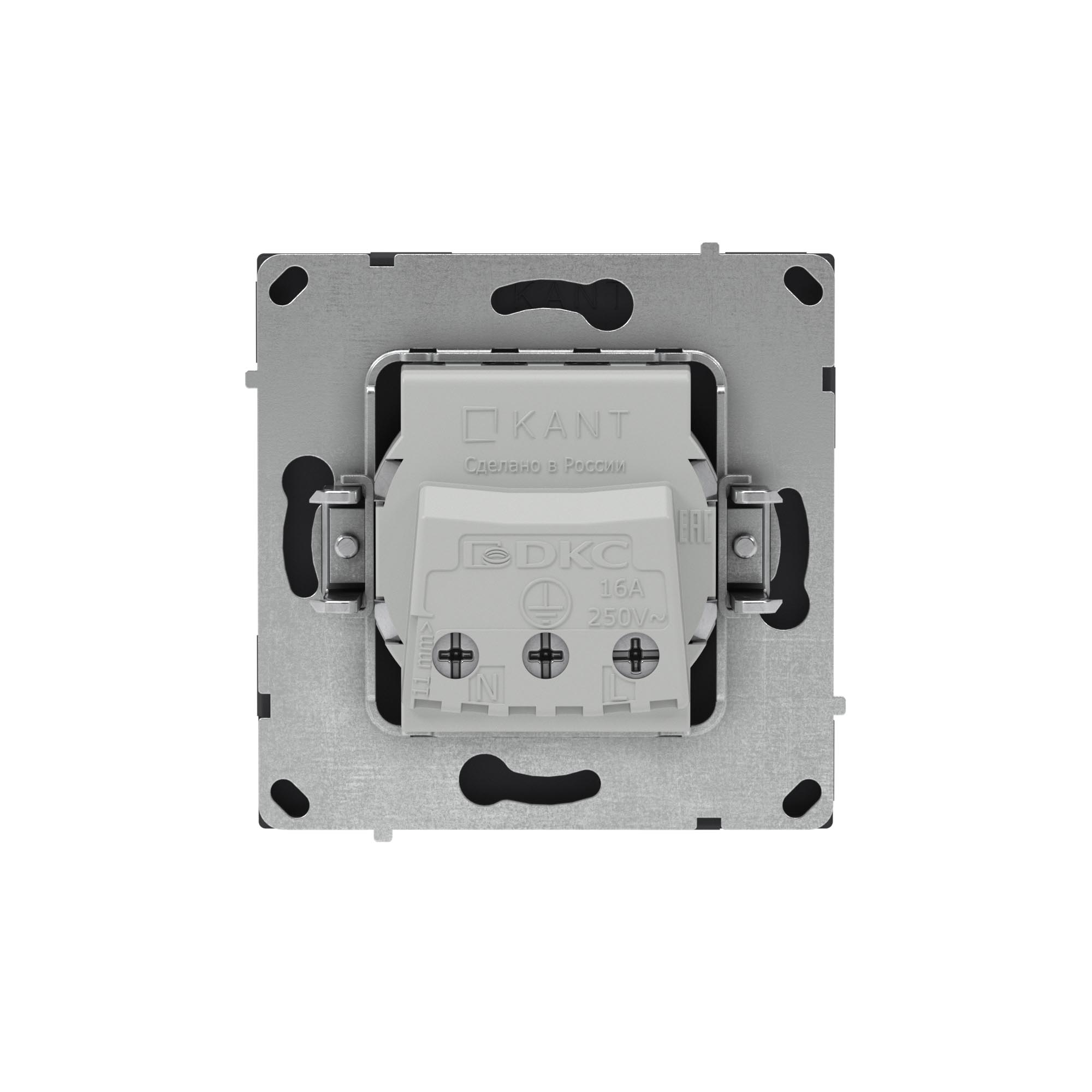 Розетка силовая, 2P+E, без з/ш, KANT, черный уголь