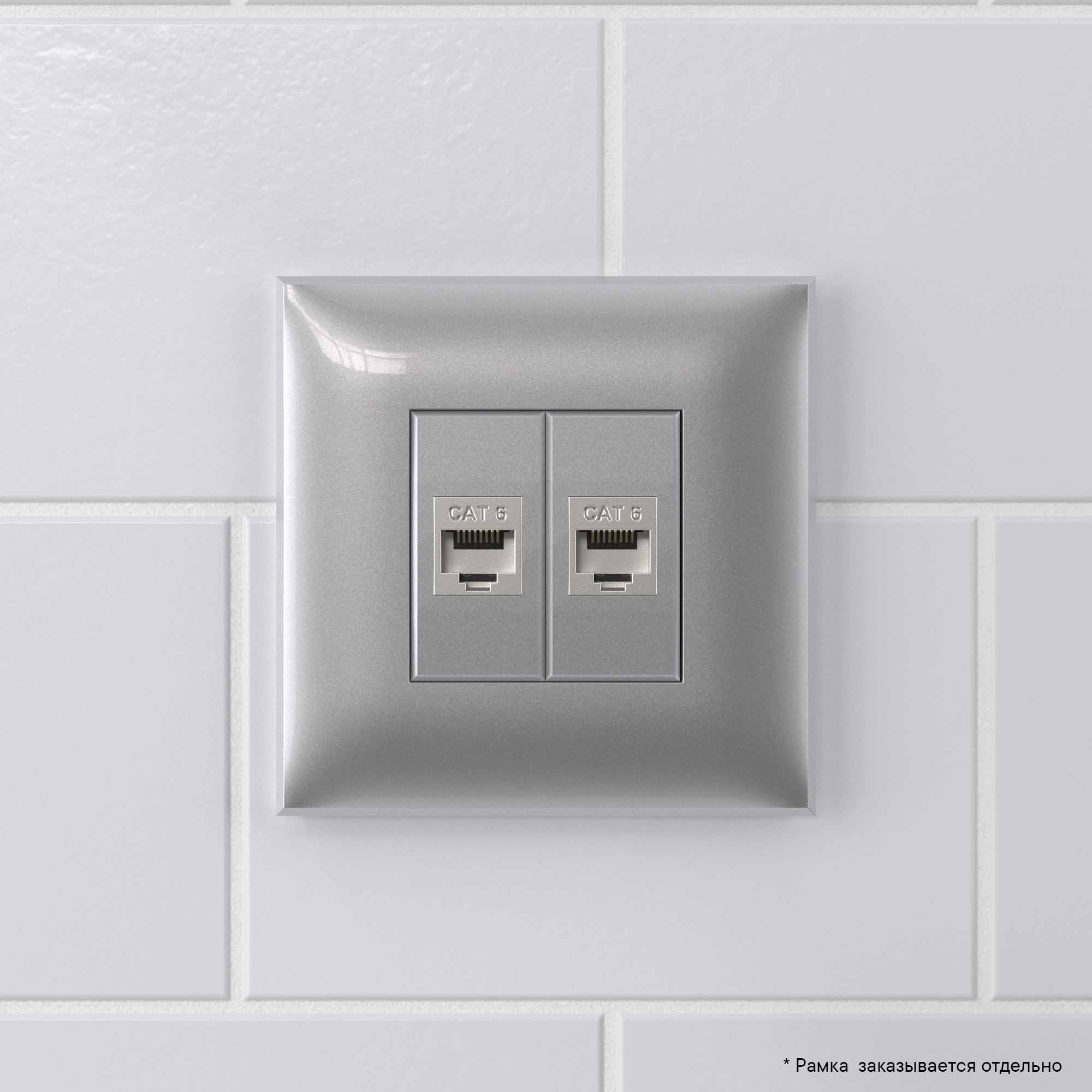 Компьютерная розетка RJ-45 без шторки в стену, кат.6 двойная экранированная, Avanti, закаленная сталь