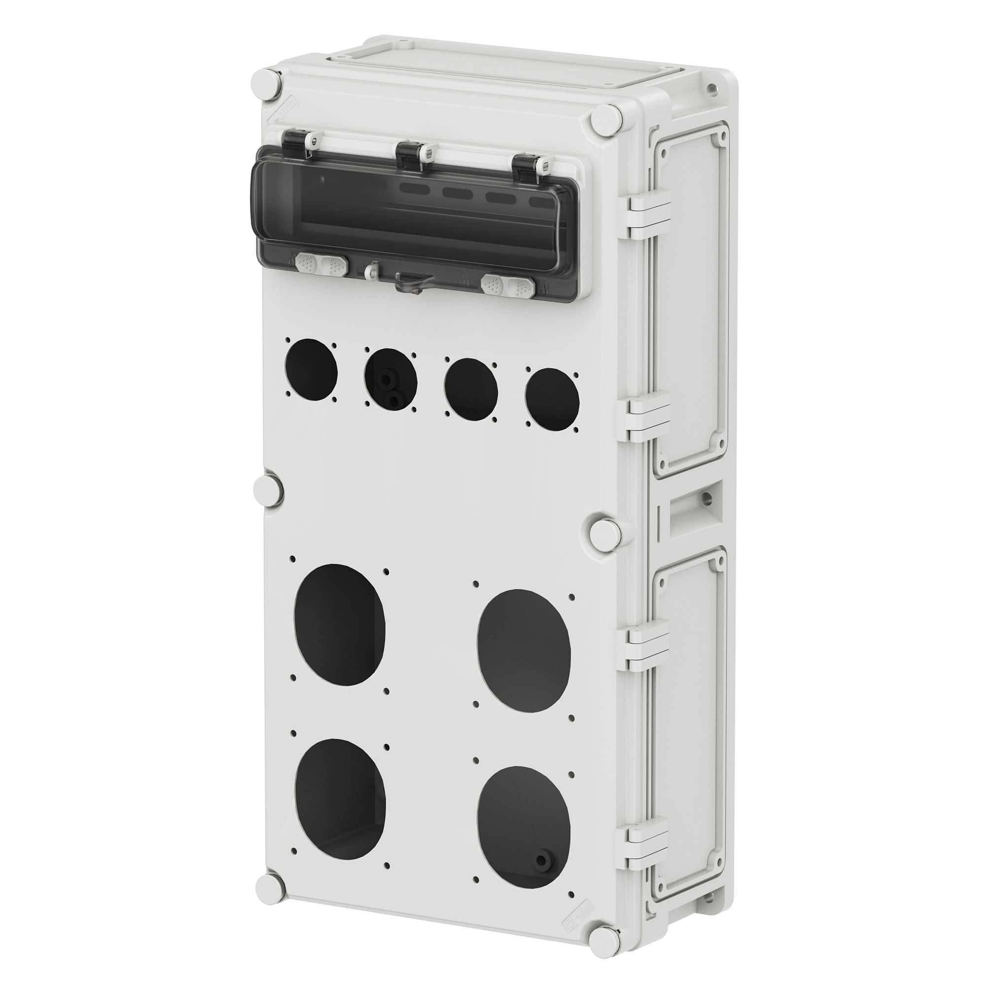 Корпус на 12 модулей, розетки модели PAS 4шт, розетки модели PSS 4шт,IP44