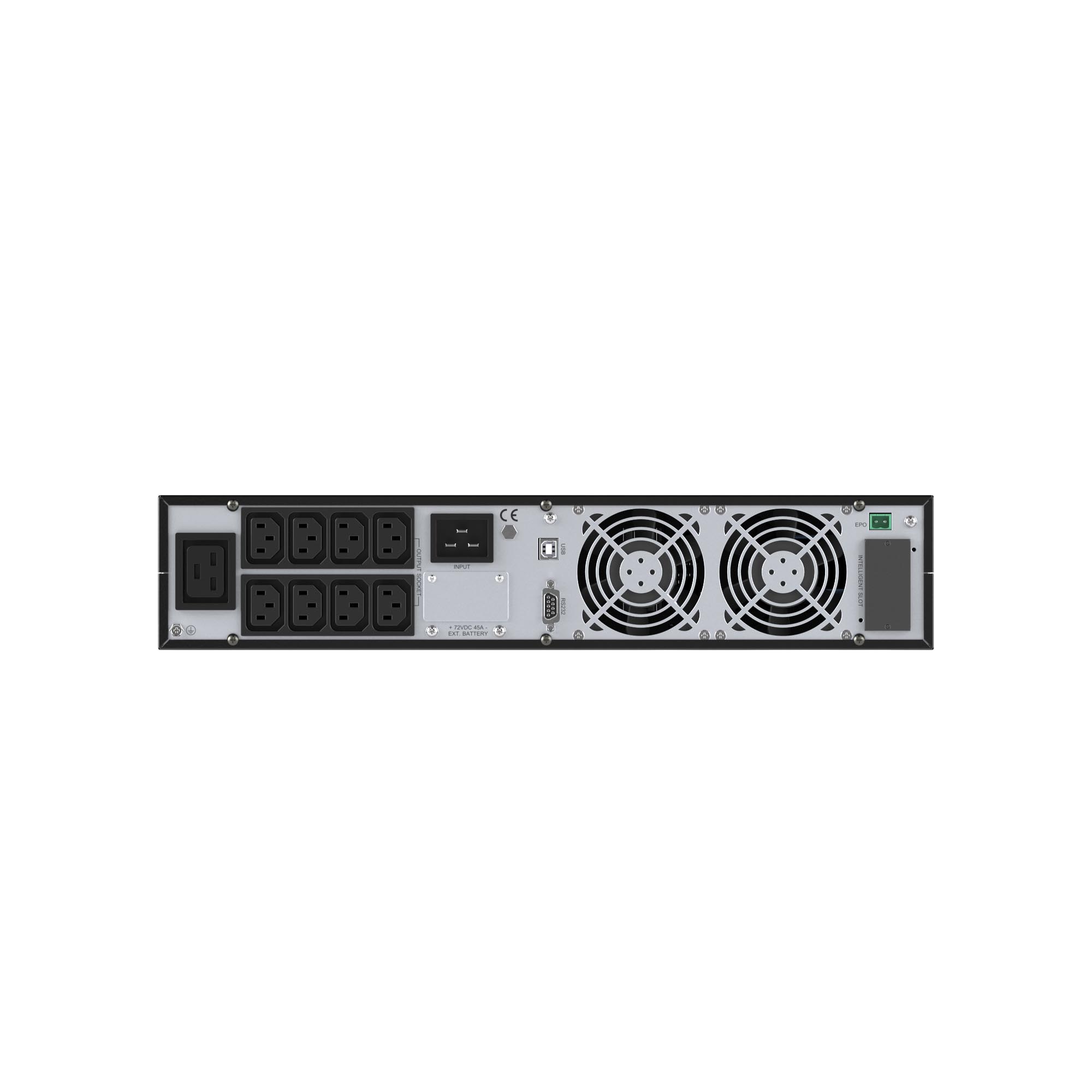 Онлайн ИБП ДКС серии Смолл Рэкмаунт (Small Rackmount), 3000 ВА/2700 Вт, 1/1, 8xIEC C13, 1хIEC C19, EPO, USB, RS-232, Rack 2U, з/у 1А, 6x9Ач