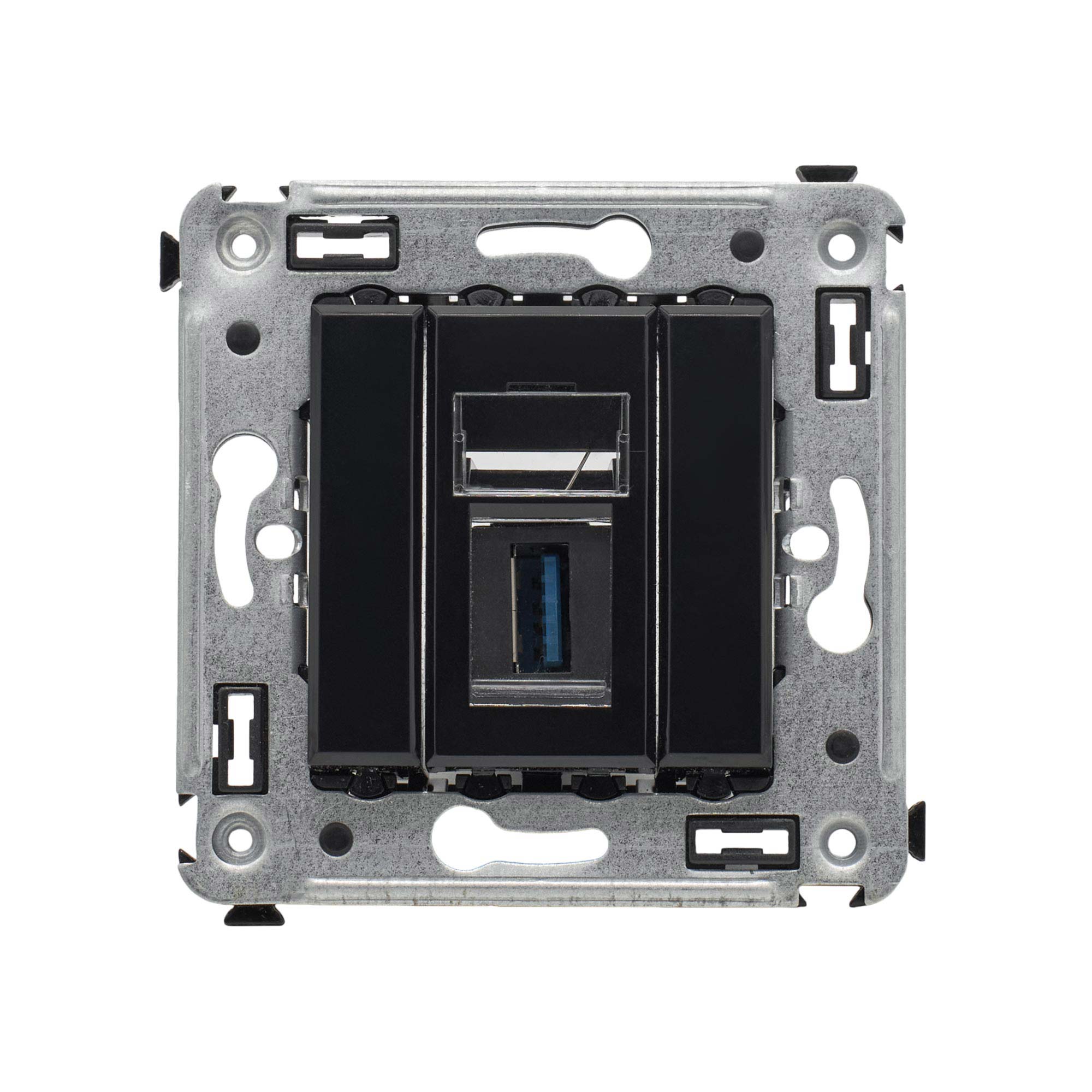 USB 3.0 розетка одинарная в стену, тип А-А, Avanti, черный квадрат