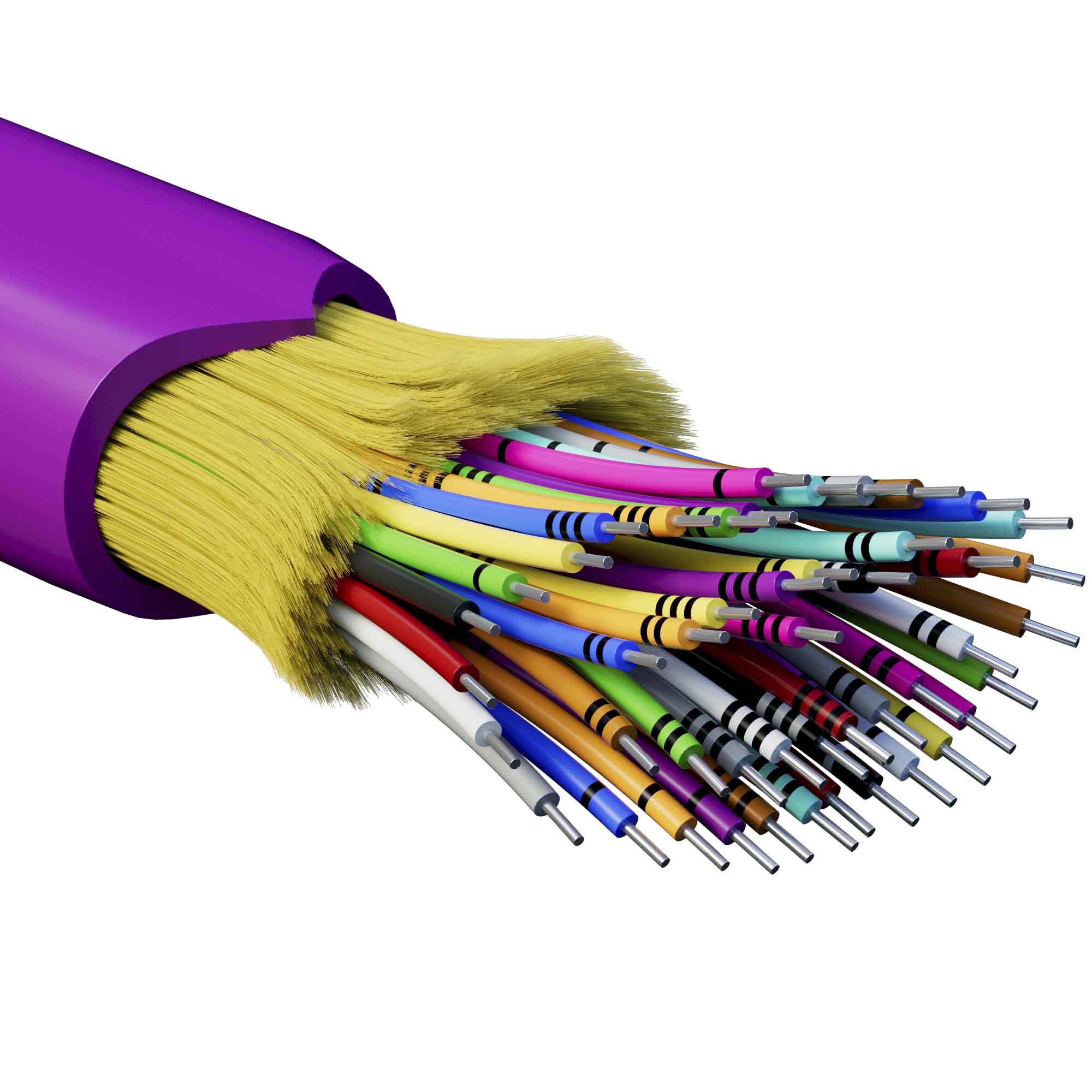 Кабели для внутренней прокладки с волокнами ОМ4 Кабель волоконно-оптический, распределительный, арамидные упрочняющие нити, для внутренней прокладки, нг(А)-HF, 48 ОВ, категория OM4 (G.651.1) плотный буфер, 0,4 кН, барабан 2000 м DKC|ДКС