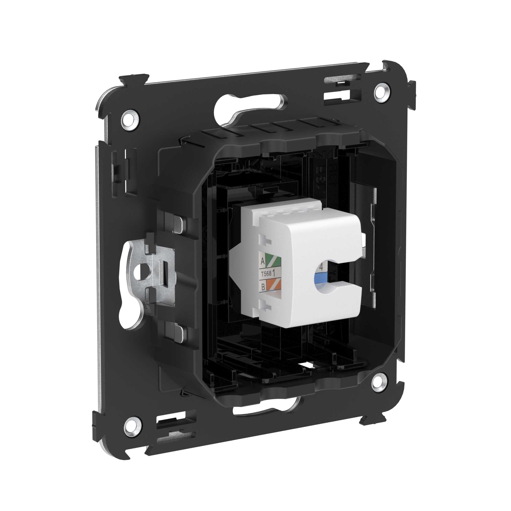 Компьютерная розетка RJ-45 без шторки в стену, кат.5е одинарная, Avanti, черный квадрат