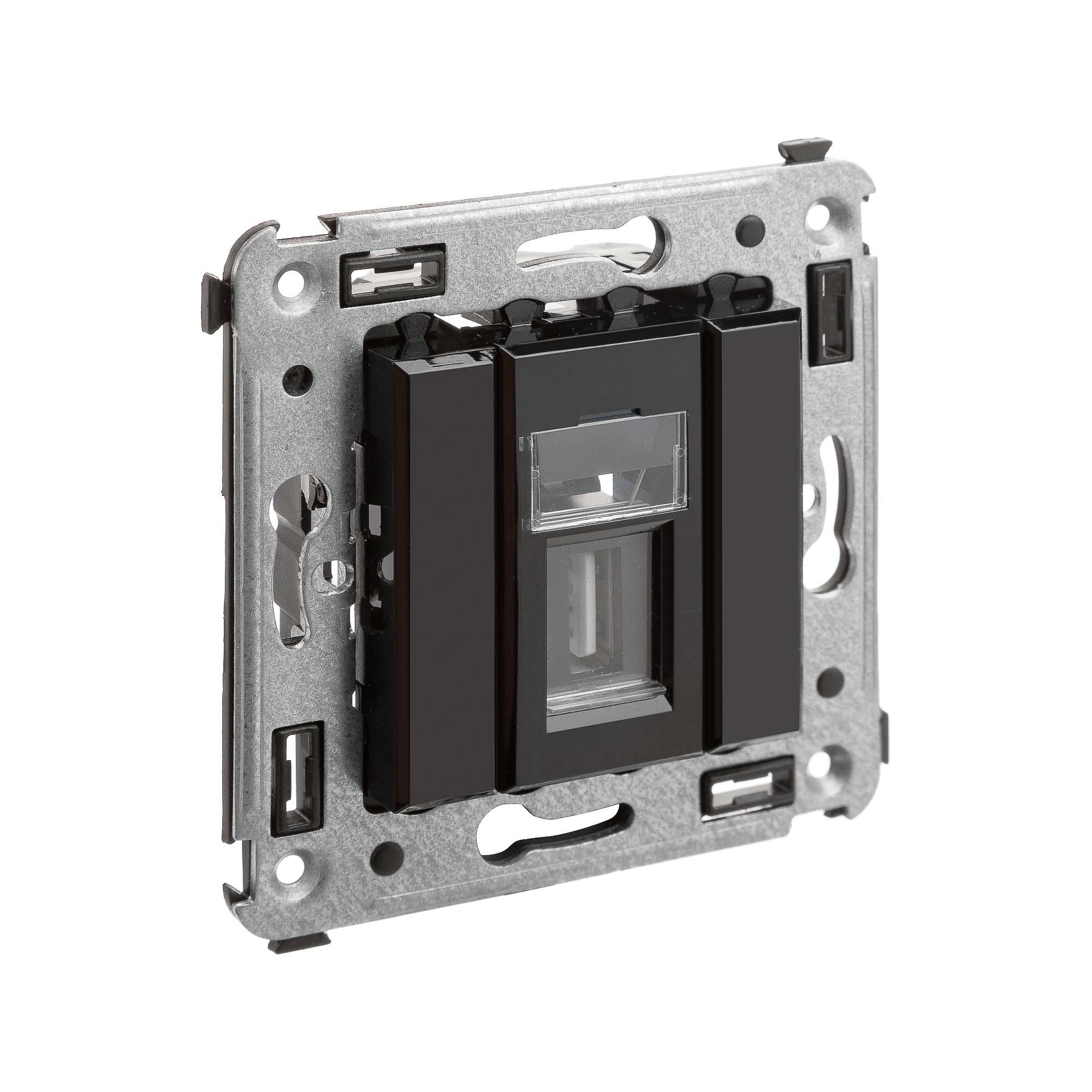 USB 2.0 розетка одинарная в стену, тип А-А, Avanti, черный квадрат