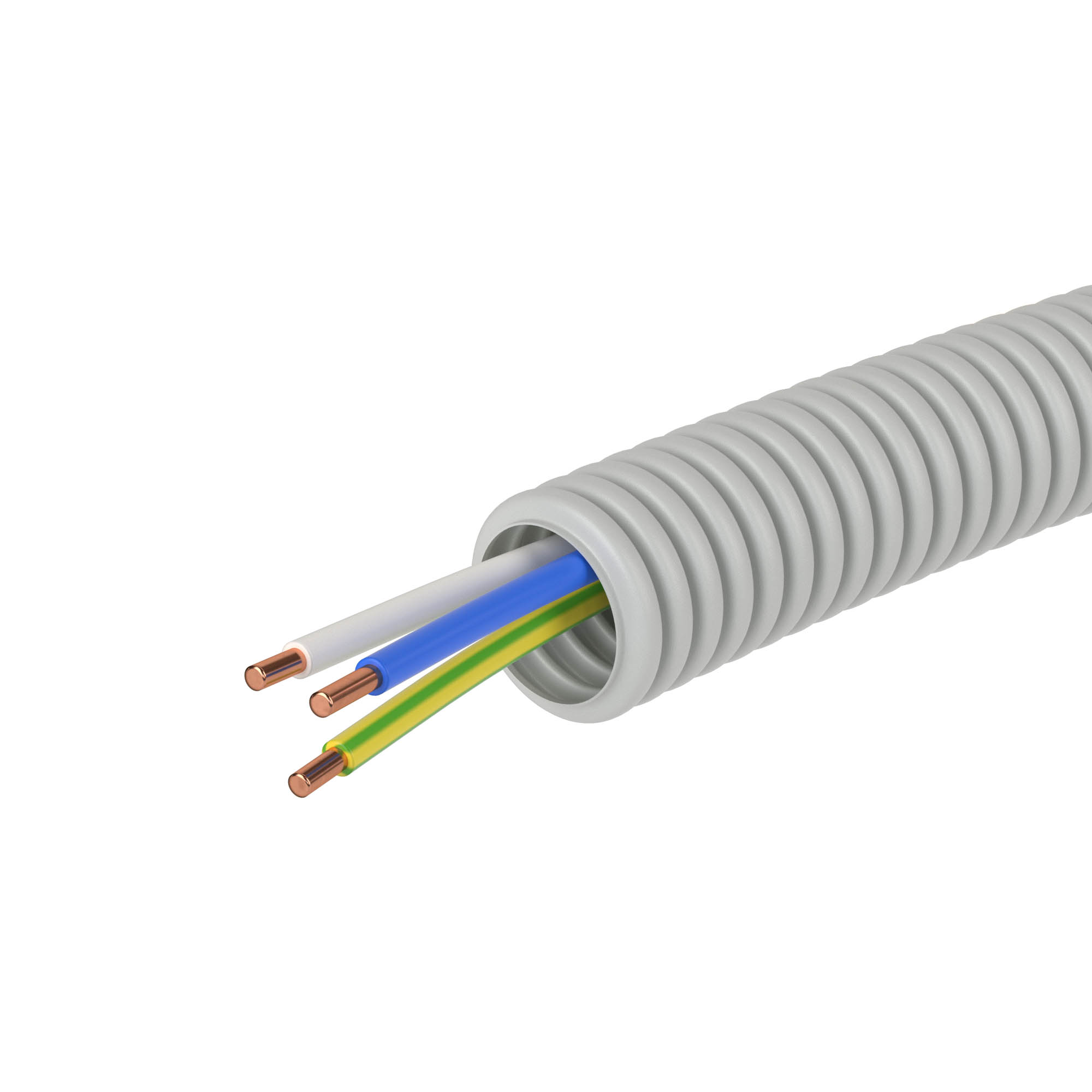 Электротруба ПВХ гибкая гофр. д.16мм, цвет серый, с проводом ПуВ 3х1,5мм² РЭК "ГОСТ+", 25м