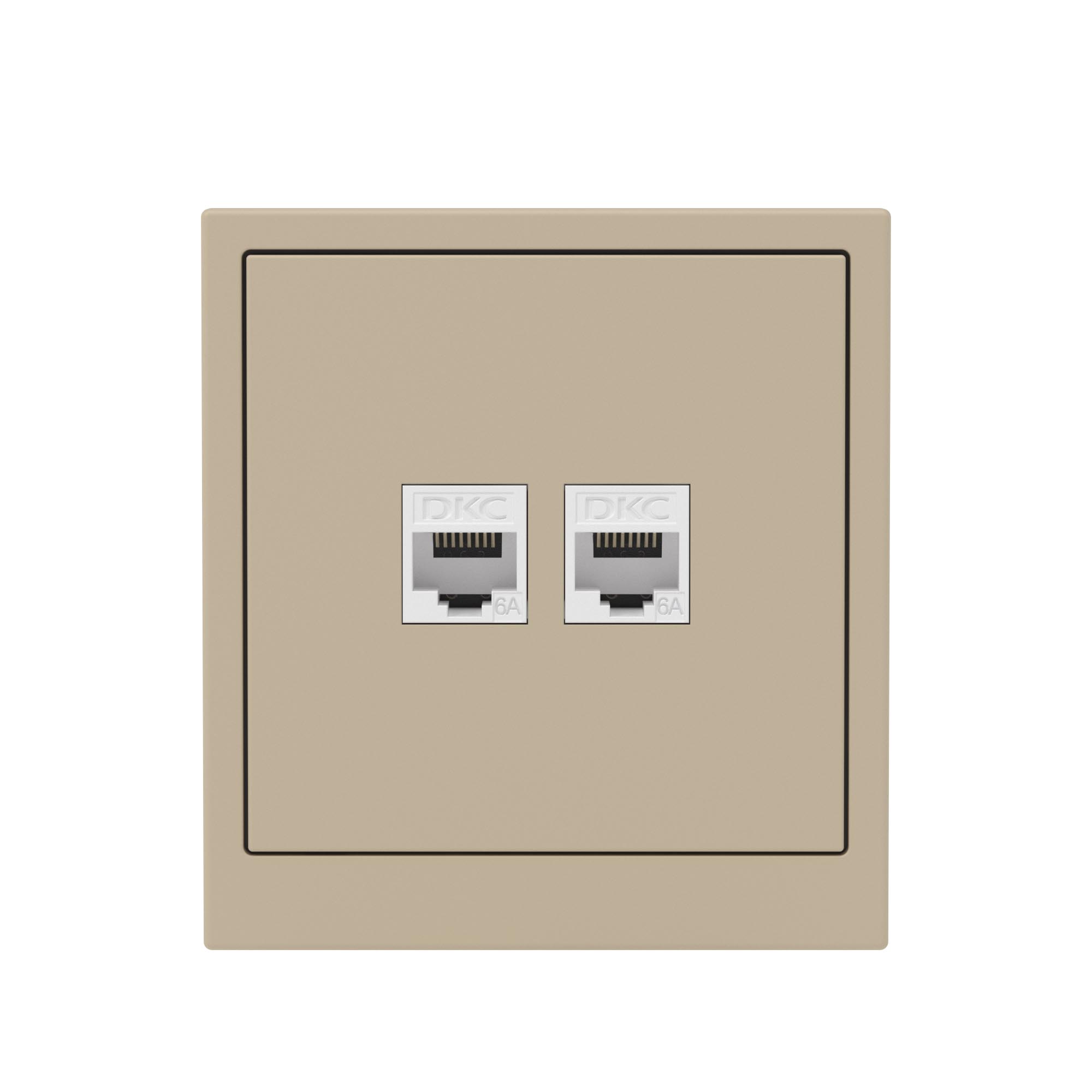 Компьютерная розетка RJ-45 без шторки, кат.6А двойная, KANT, ванильный марципан
