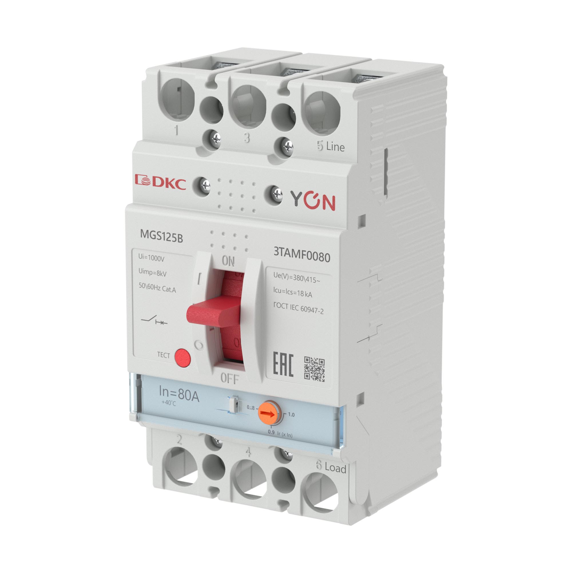 Автоматические выключатели в литом корпусе YON MAX MGS Авт. выкл. YON MGS125 3P 64-80A 18kA DKC|ДКС