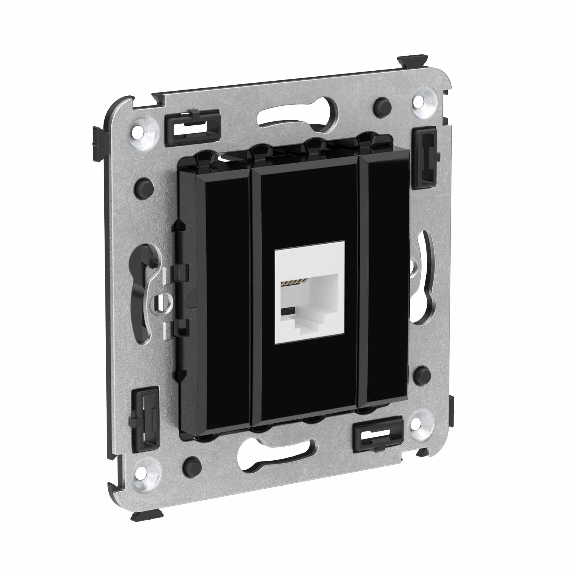Телефонная розетка RJ-12 без шторки в стену одинарная, Avanti, черный квадрат