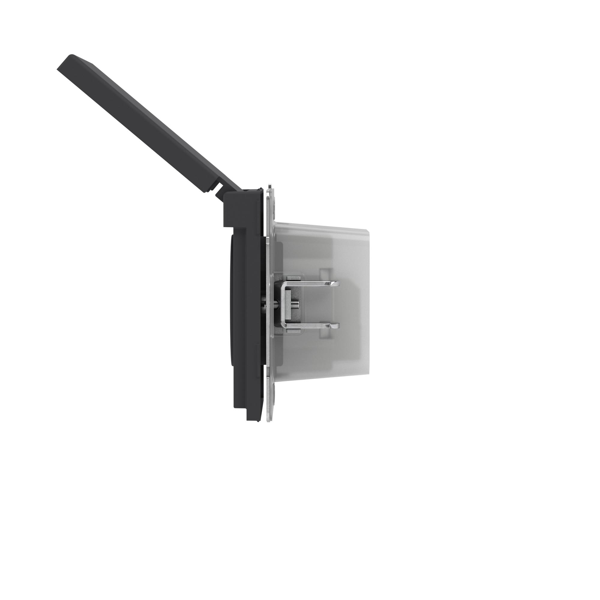 Розетка силовая, 2P+E, с з/ш, с крышкой, IP44, KANT, черный уголь