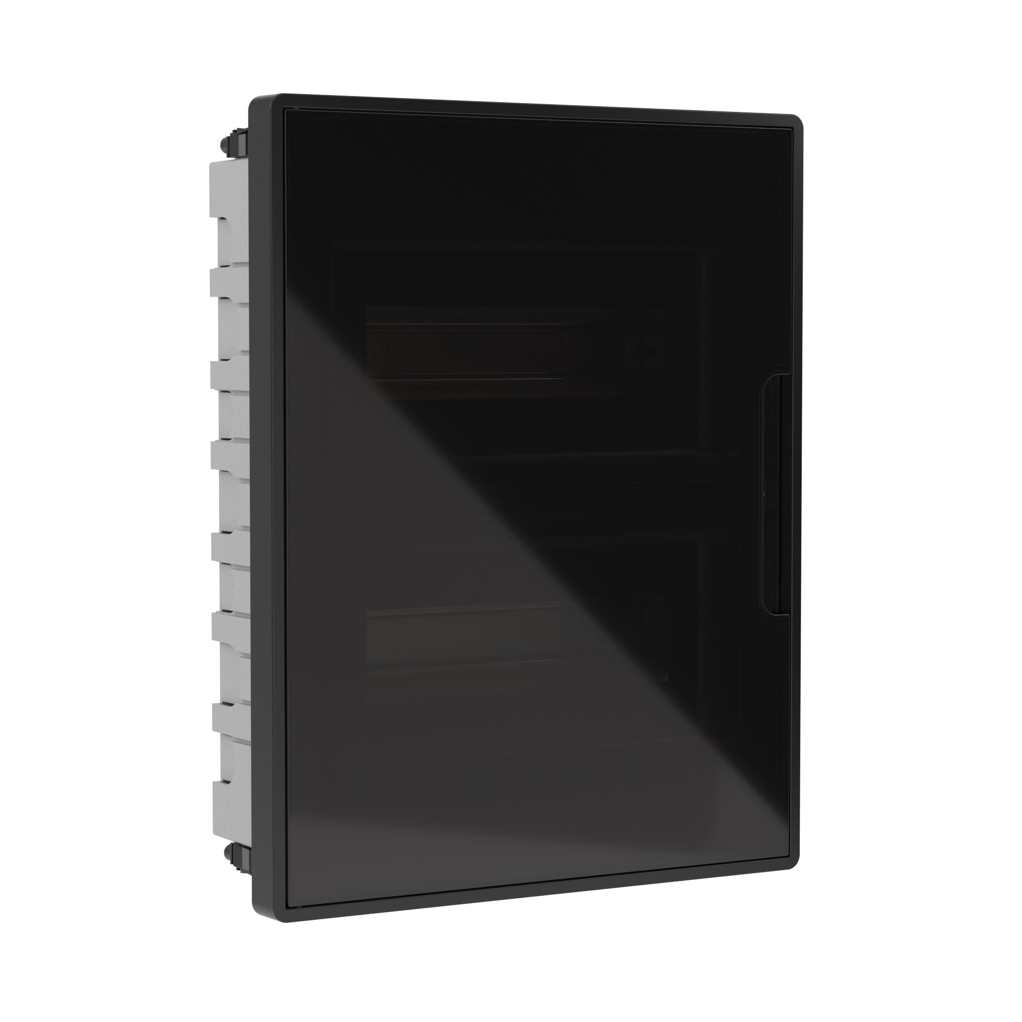 Модульные щитки "Фрейм" (FRAME) встраиваемые Щиток 24 мод встраиваемый для полых стен Фрейм (FRAME), черный, с тонированной  дверцей, с 4 шинами PEN (2шт на 8 отв. и 2шт на 6 отв.) DKC|ДКС