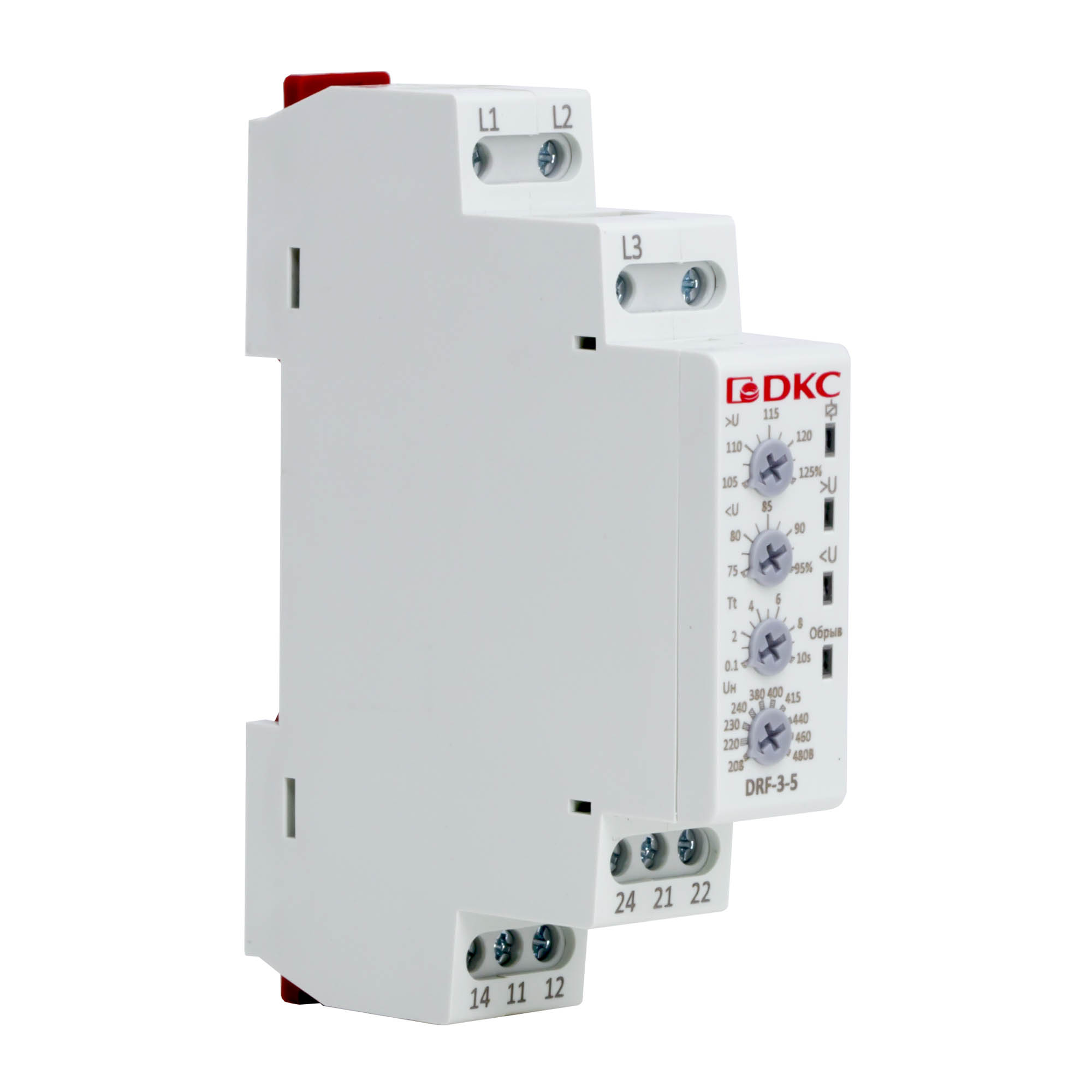 Реле контроля фаз, 3 фазы + N, тип DRF, контроль напряжения, контроль обрыва фаз, конфигурация контакта 2CO, 120-277В